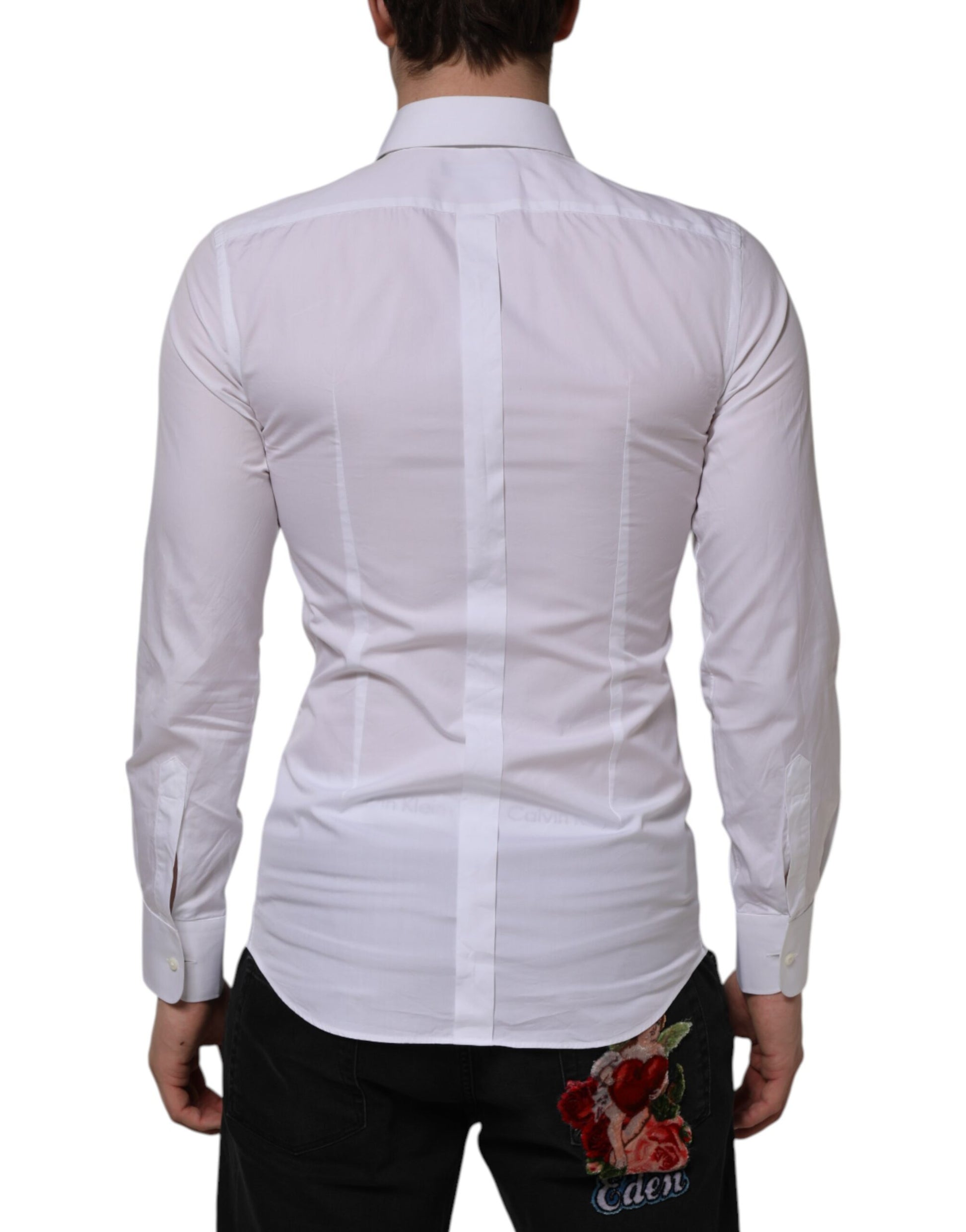 Dolce & Gabbana White Cotton GOLD Bib Poplin Formal Shirt Dolce & Gabbana