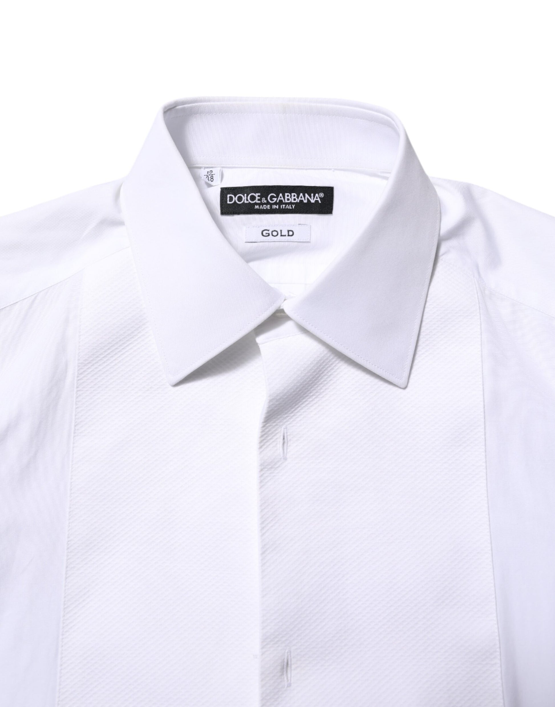 Dolce & Gabbana White Cotton GOLD Bib Poplin Formal Shirt Dolce & Gabbana