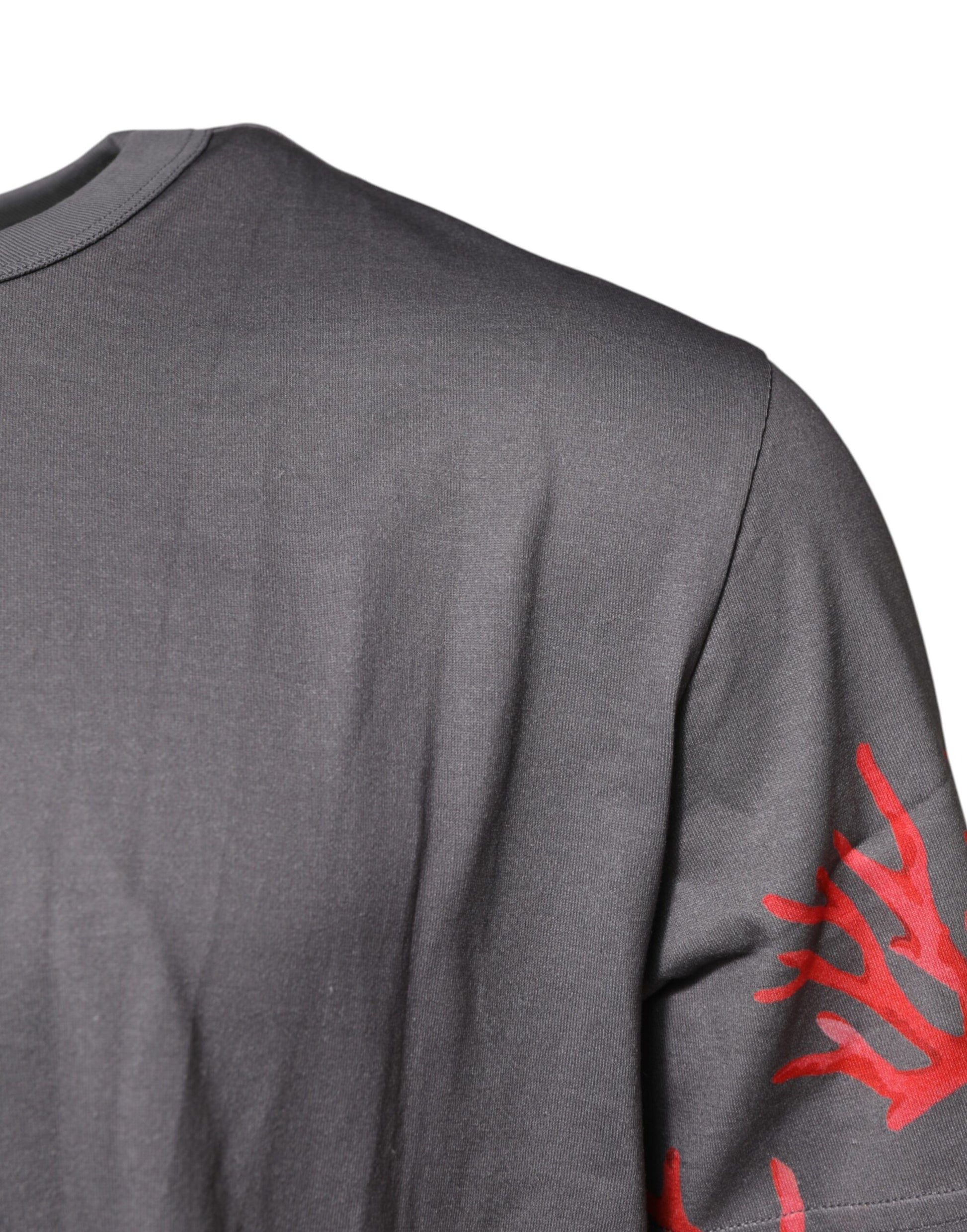 Dolce & Gabbana Gray Cotton Coral Print Logo Plaque T-shirt Dolce & Gabbana