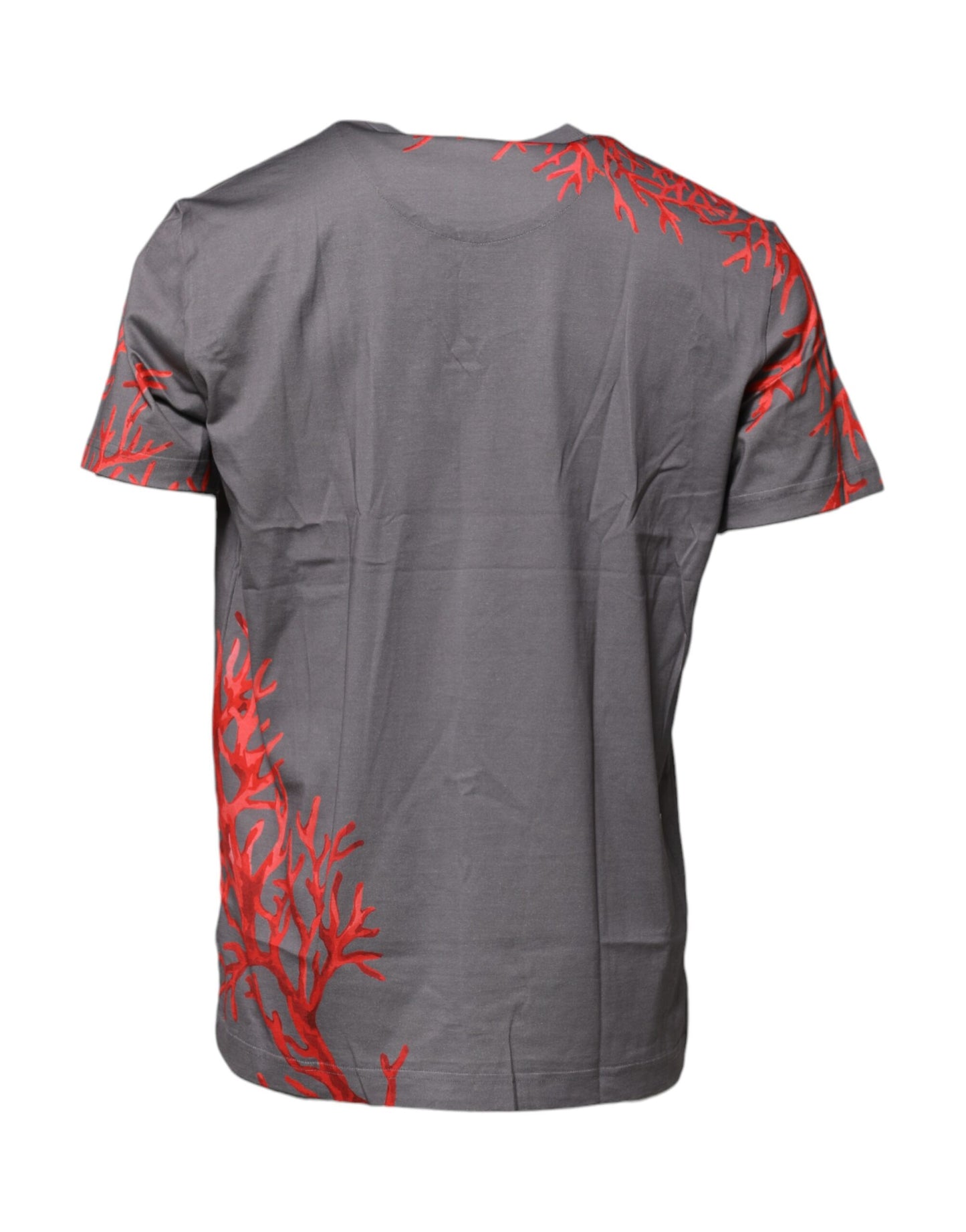 Dolce & Gabbana Gray Cotton Coral Print Logo Plaque T-shirt Dolce & Gabbana