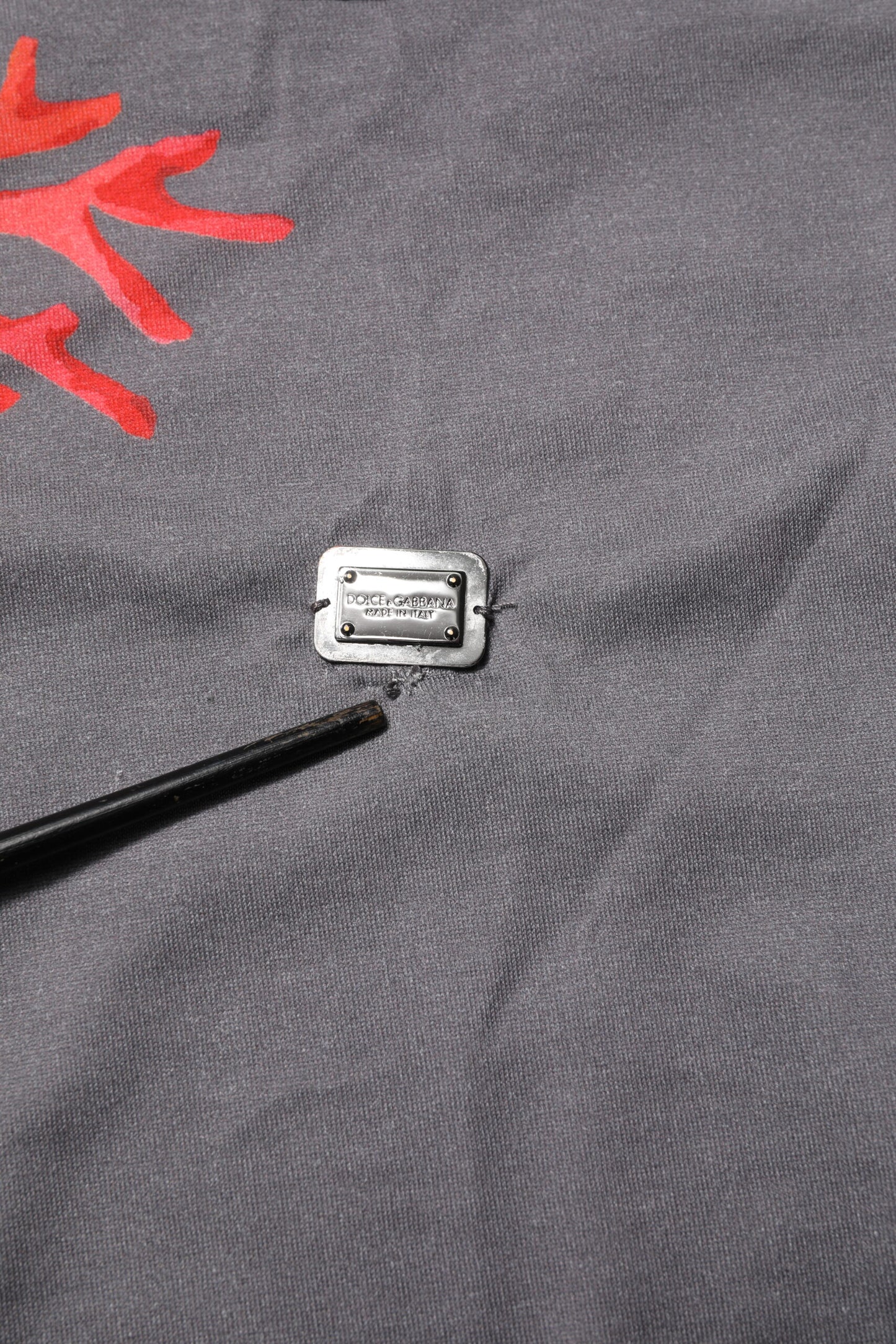 Dolce & Gabbana Gray Cotton Coral Print Logo Plaque T-shirt Dolce & Gabbana