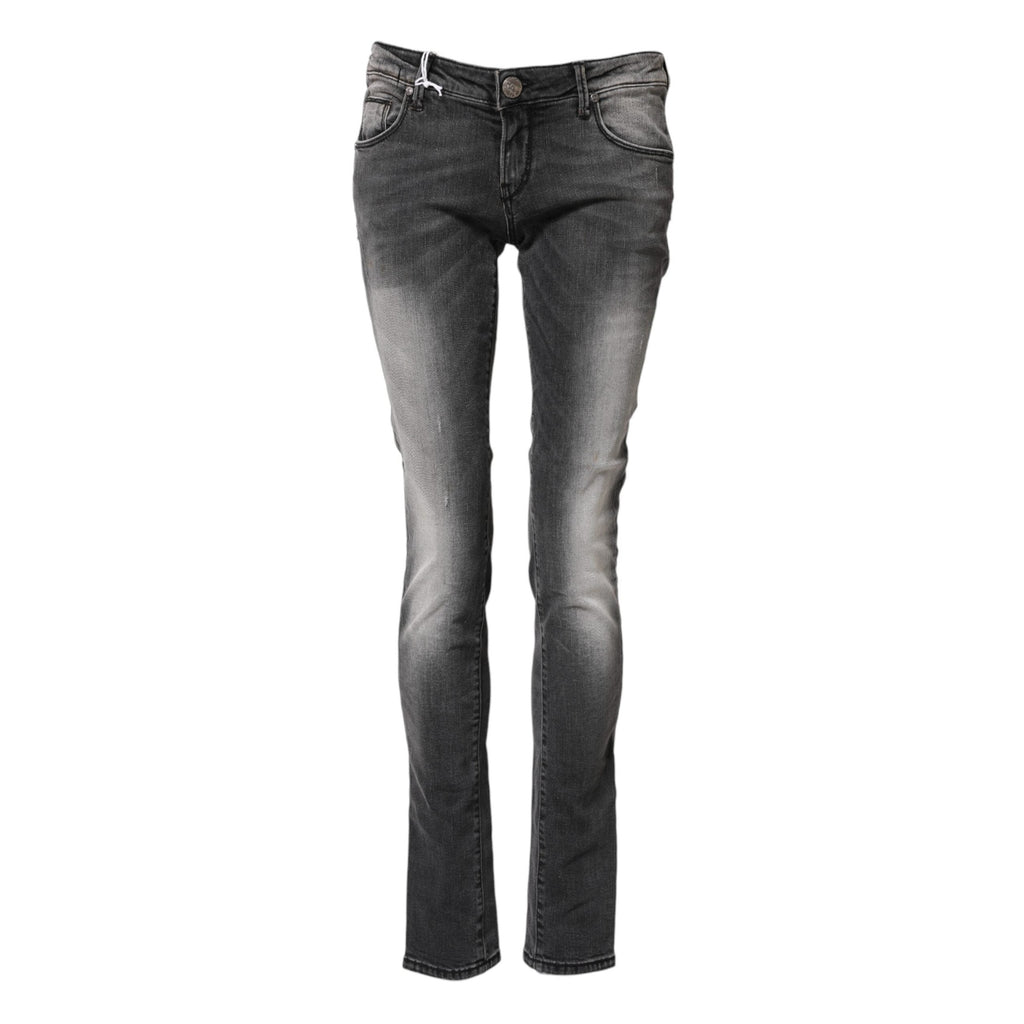 Acht Dark Gray Cotton Slim Fit Denim Low Waist Denim Jeans