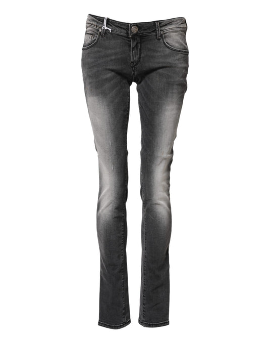Acht Dark Gray Cotton Slim Fit Denim Low Waist Denim Jeans Acht