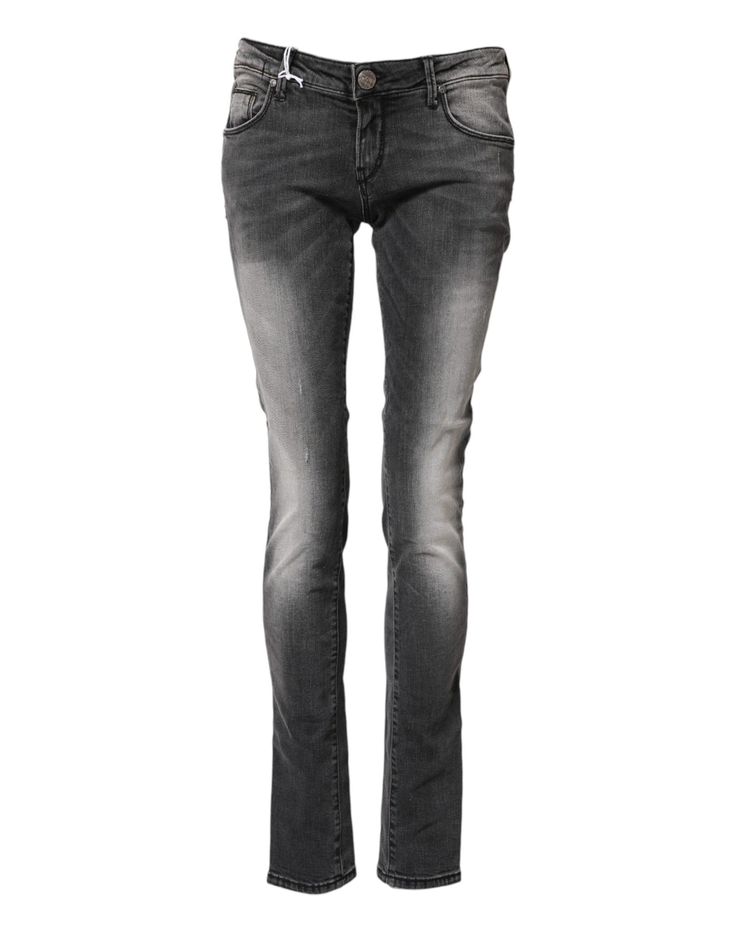 Acht Dark Gray Cotton Slim Fit Denim Low Waist Denim Jeans Acht