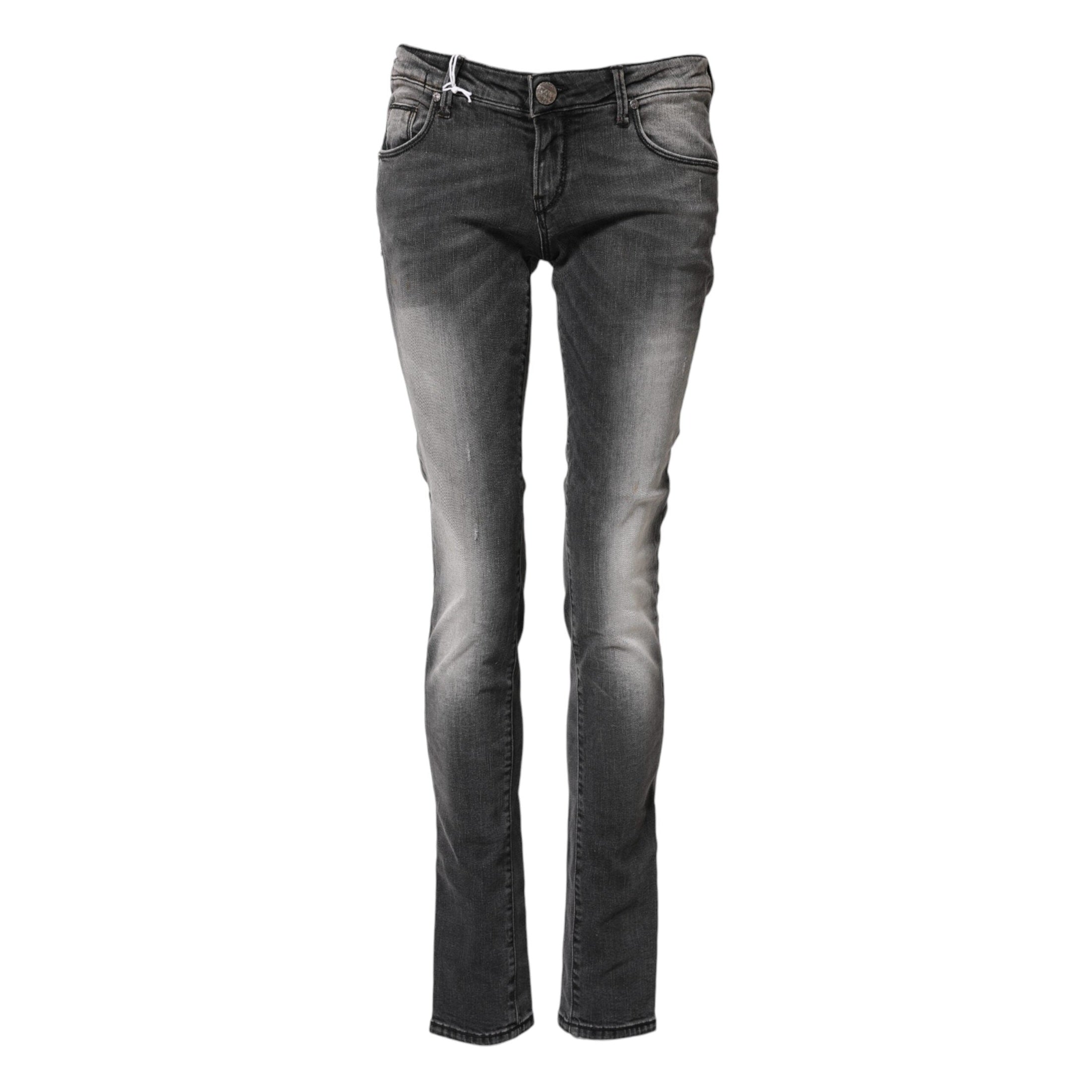 Acht Dark Gray Cotton Slim Fit Denim Low Waist Denim Jeans