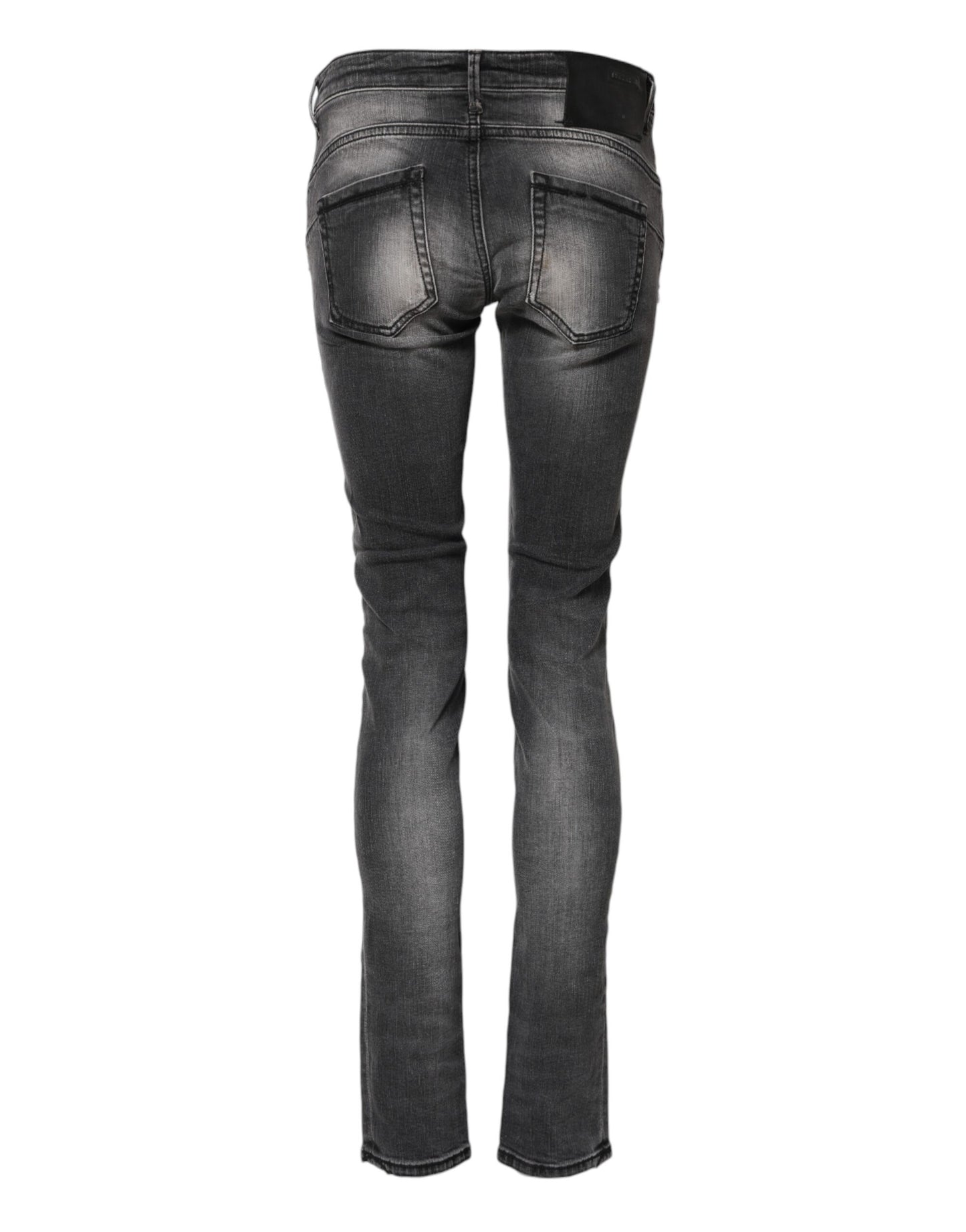 Acht Dark Gray Cotton Slim Fit Denim Low Waist Denim Jeans Acht