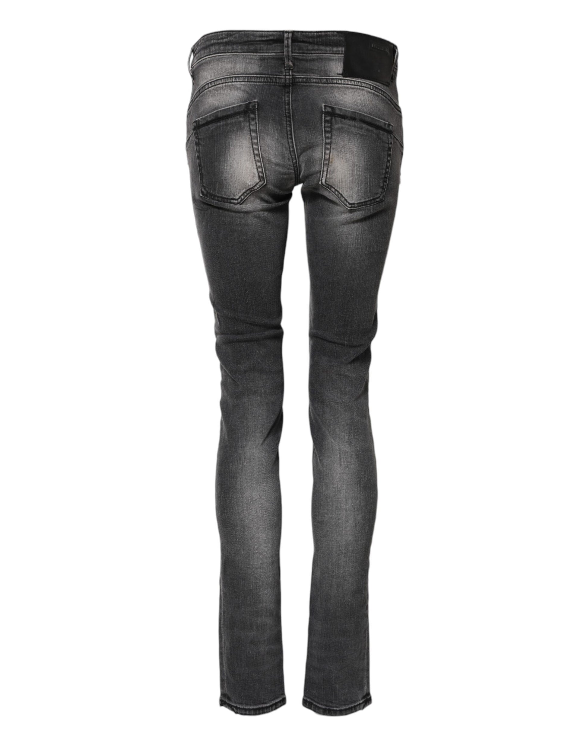 Acht Dark Gray Cotton Slim Fit Denim Low Waist Denim Jeans Acht