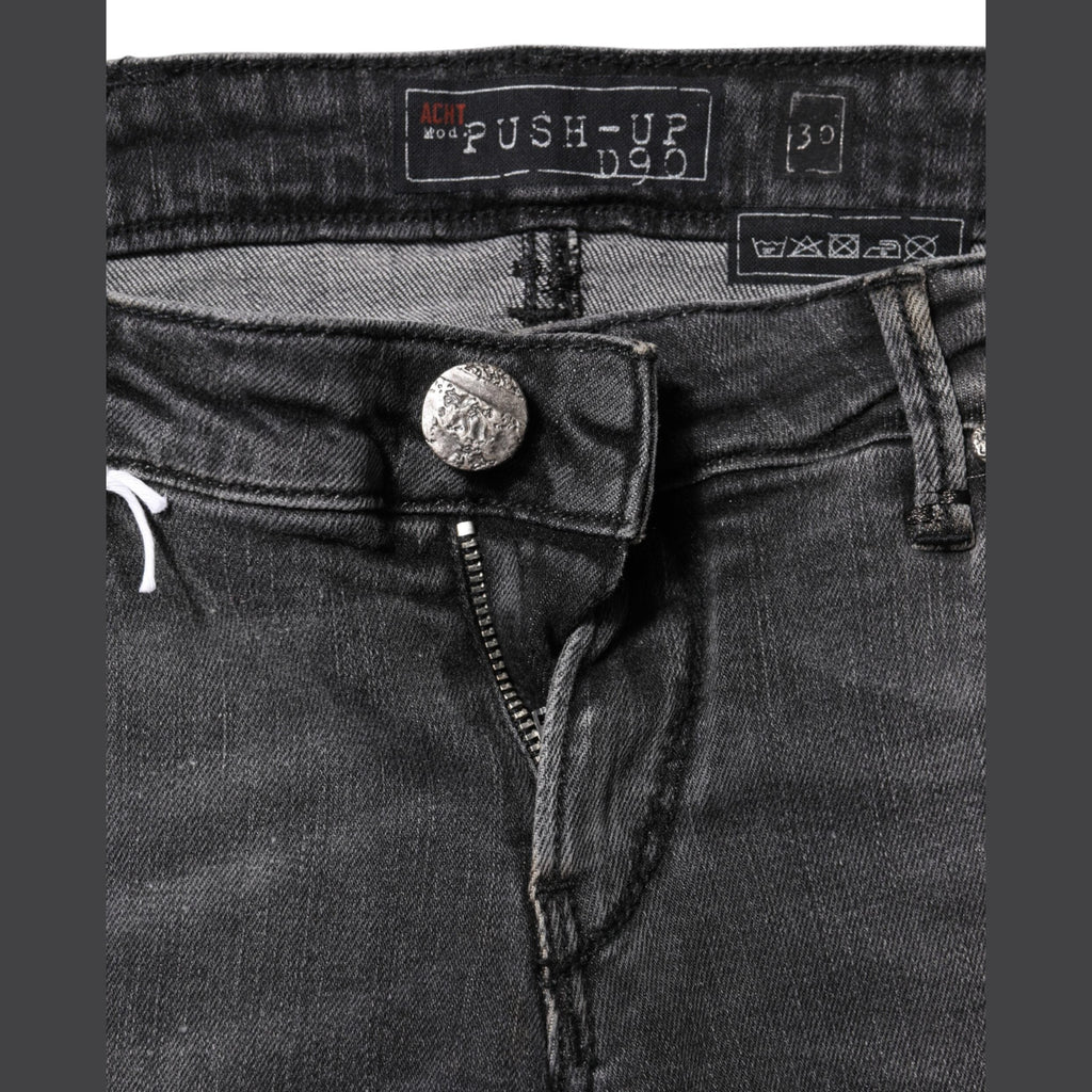 Acht Dark Gray Cotton Slim Fit Denim Low Waist Denim Jeans
