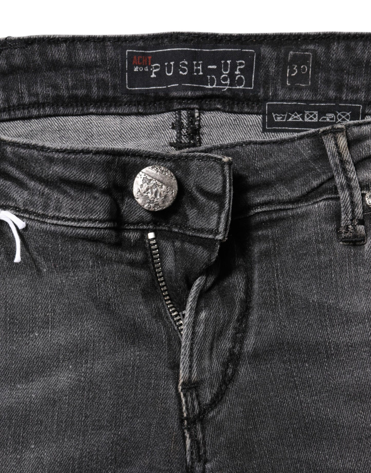 Acht Dark Gray Cotton Slim Fit Denim Low Waist Denim Jeans Acht