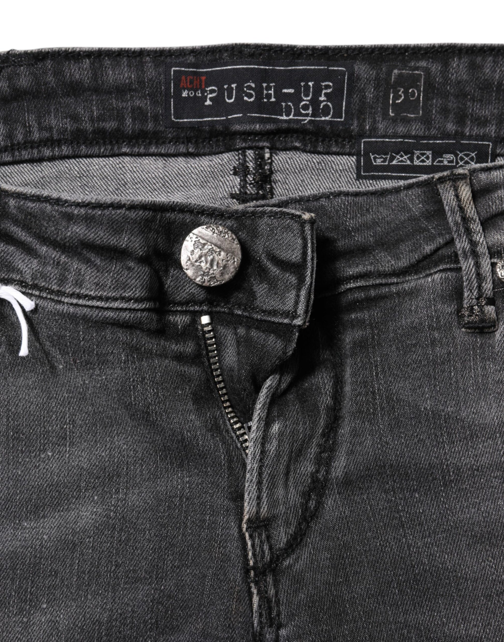 Acht Dark Gray Cotton Slim Fit Denim Low Waist Denim Jeans Acht