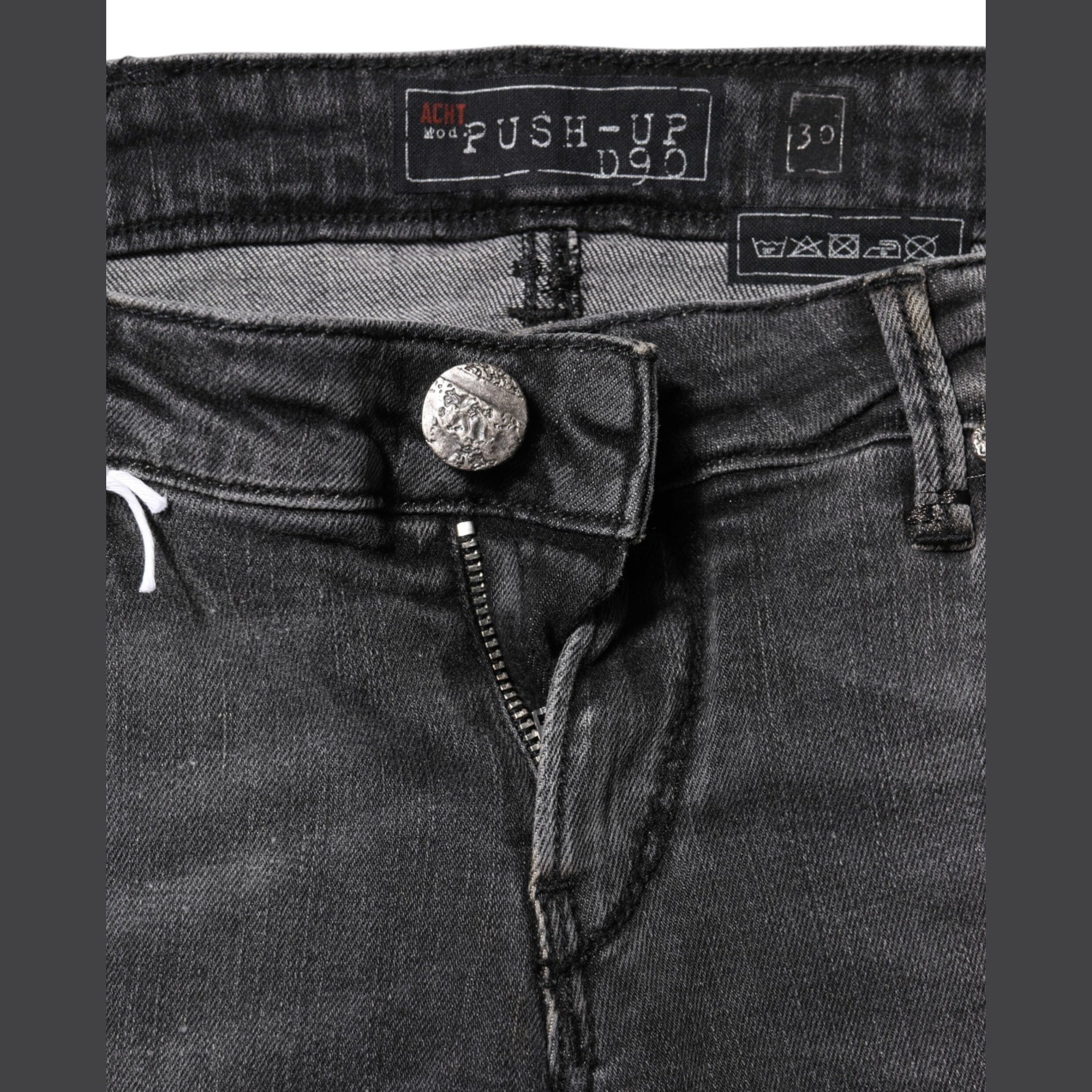 Acht Dark Gray Cotton Slim Fit Denim Low Waist Denim Jeans