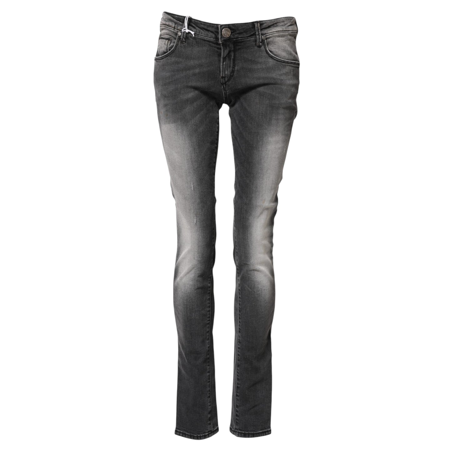 Acht Dark Gray Cotton Slim Fit Denim Low Waist Denim Jeans Acht