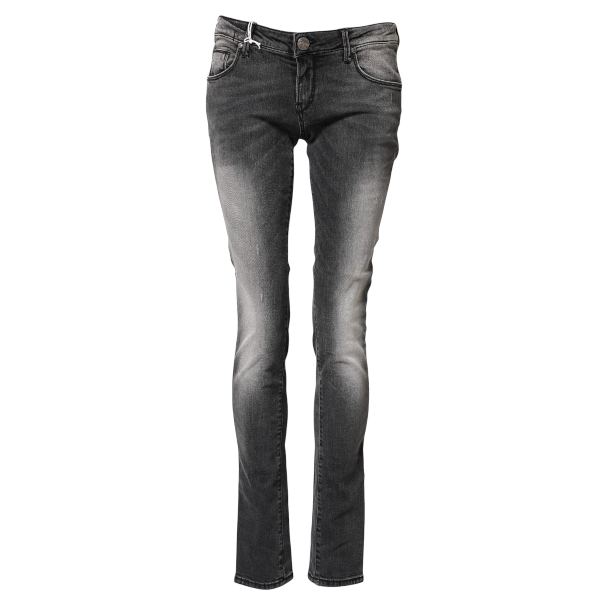 Acht Dark Gray Cotton Slim Fit Denim Low Waist Denim Jeans Acht