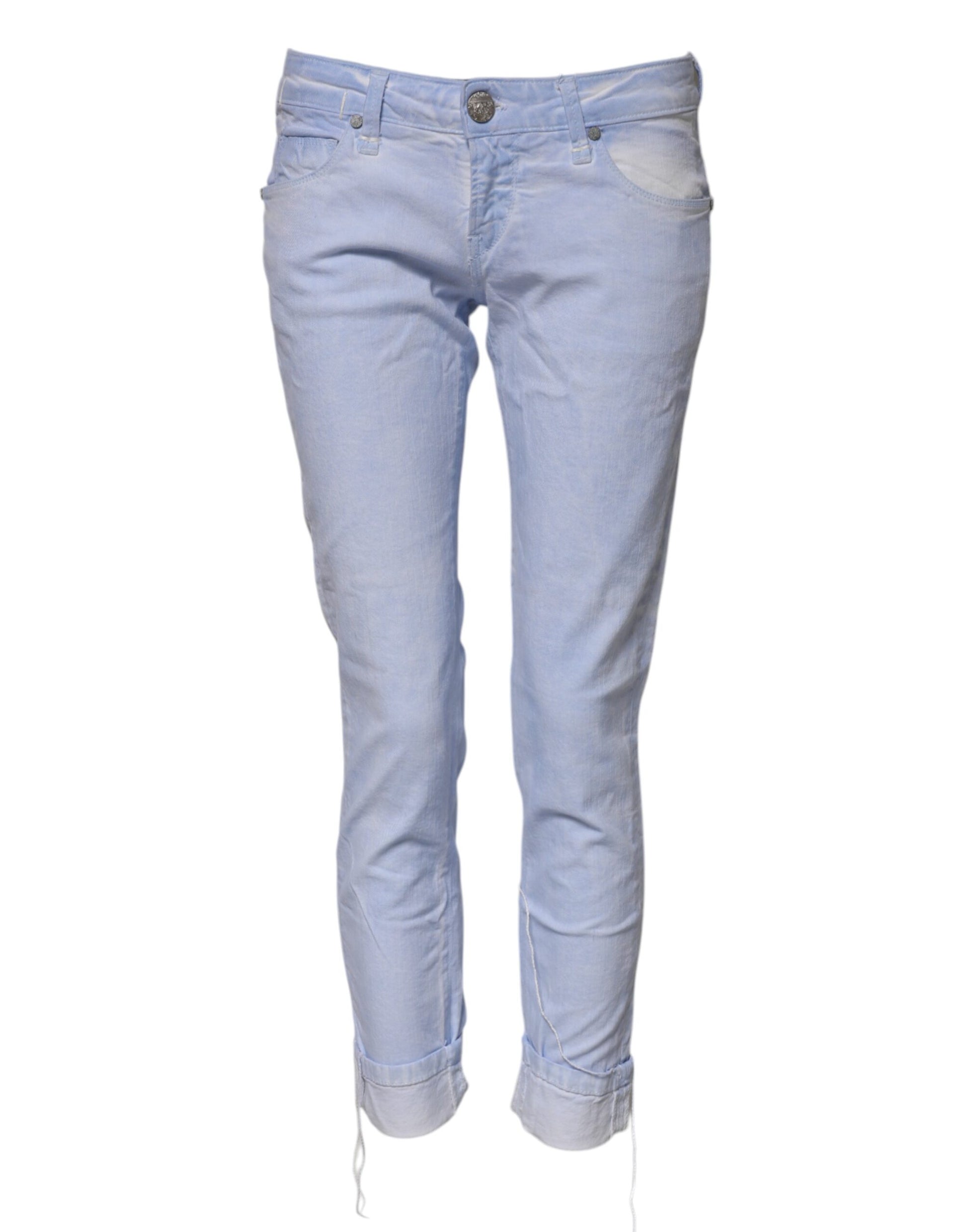 Acht Light Blue Cotton Slim Fit Denim Low Waist Denim Jeans Acht