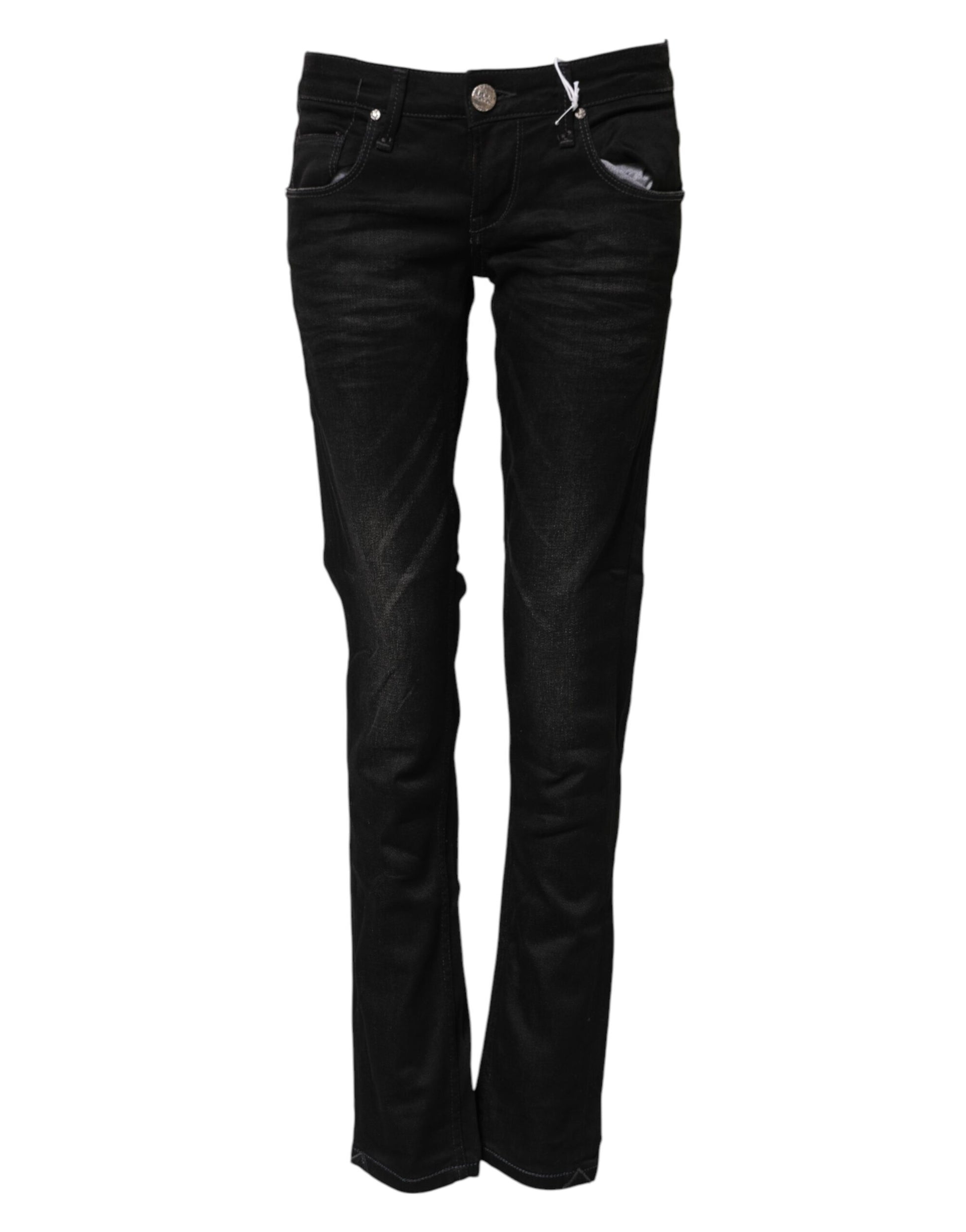 Acht Black Cotton Slim Fit Denim Low Waist Denim Jeans Acht