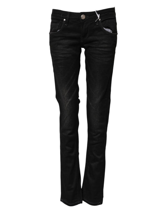 Acht Black Cotton Slim Fit Denim Low Waist Denim Jeans Acht