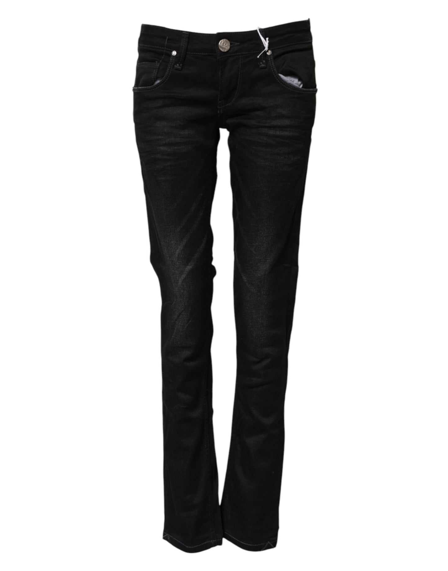 Acht Black Cotton Slim Fit Denim Low Waist Denim Jeans Acht