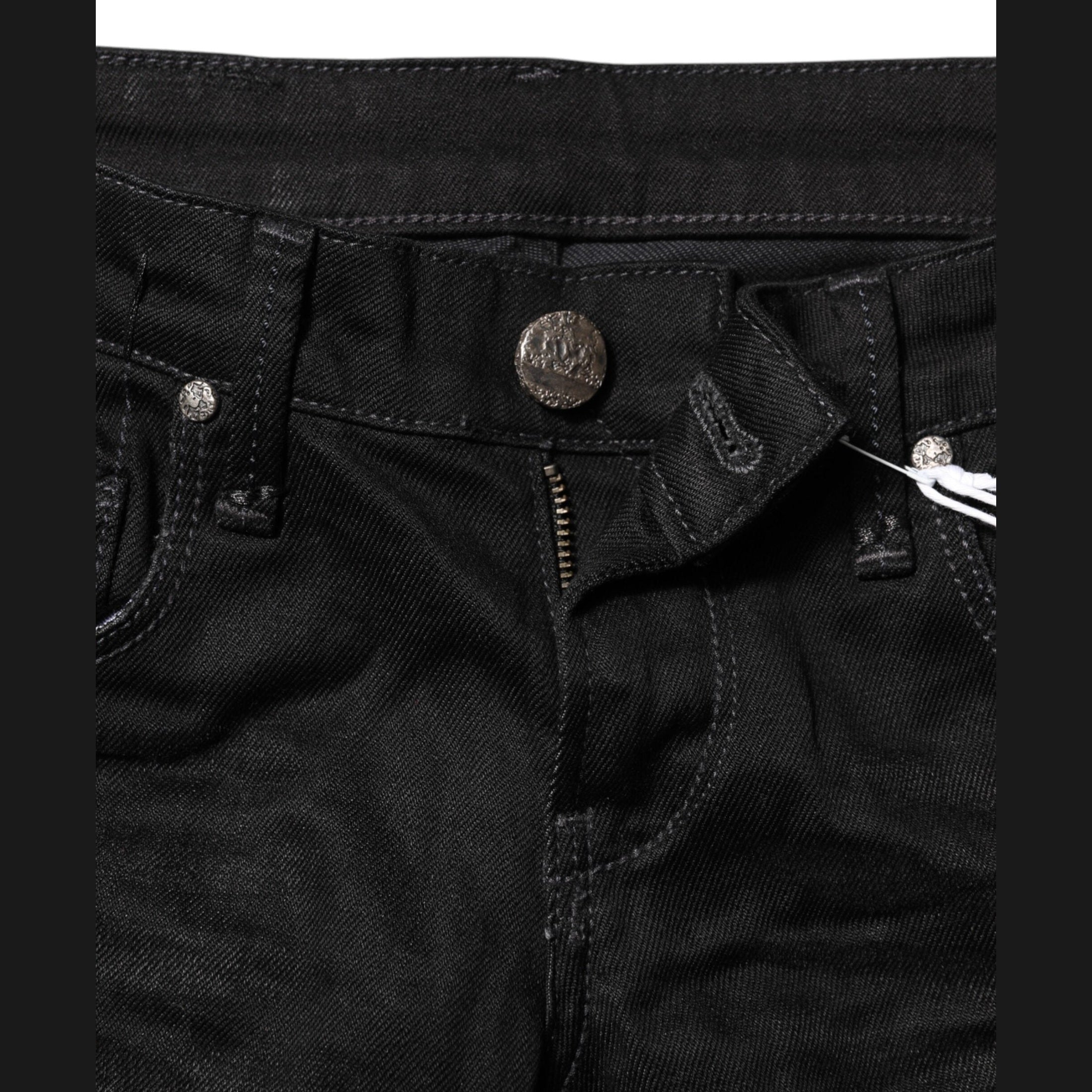 Acht Black Cotton Slim Fit Denim Low Waist Denim Jeans
