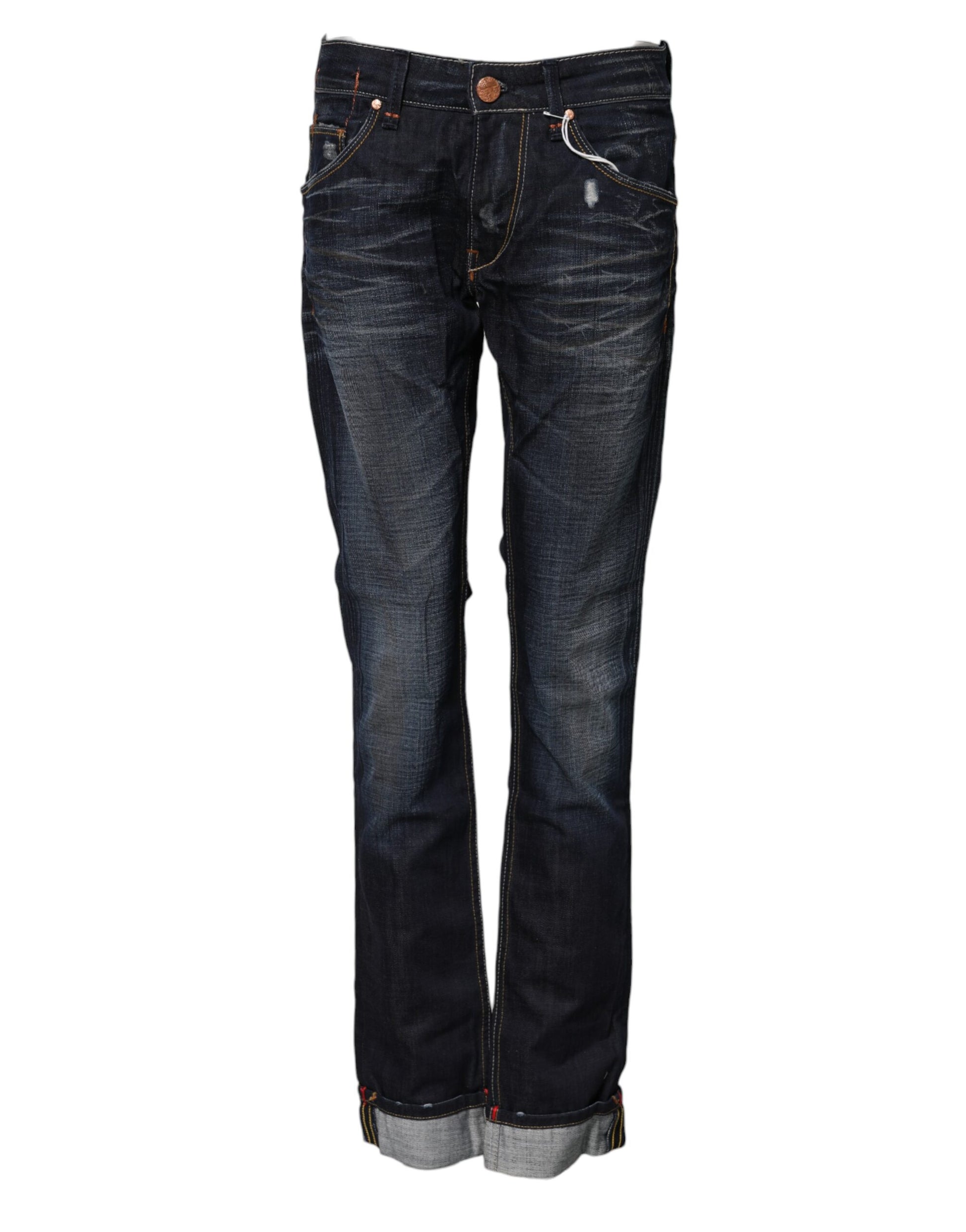 Acht Blue Washed Cotton Mid Waist Flared Denim Jeans Acht