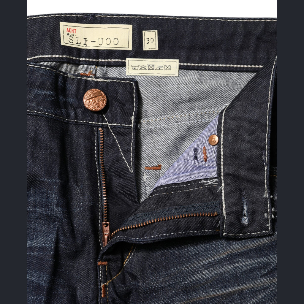 Acht Blue Washed Cotton Mid Waist Flared Denim Jeans