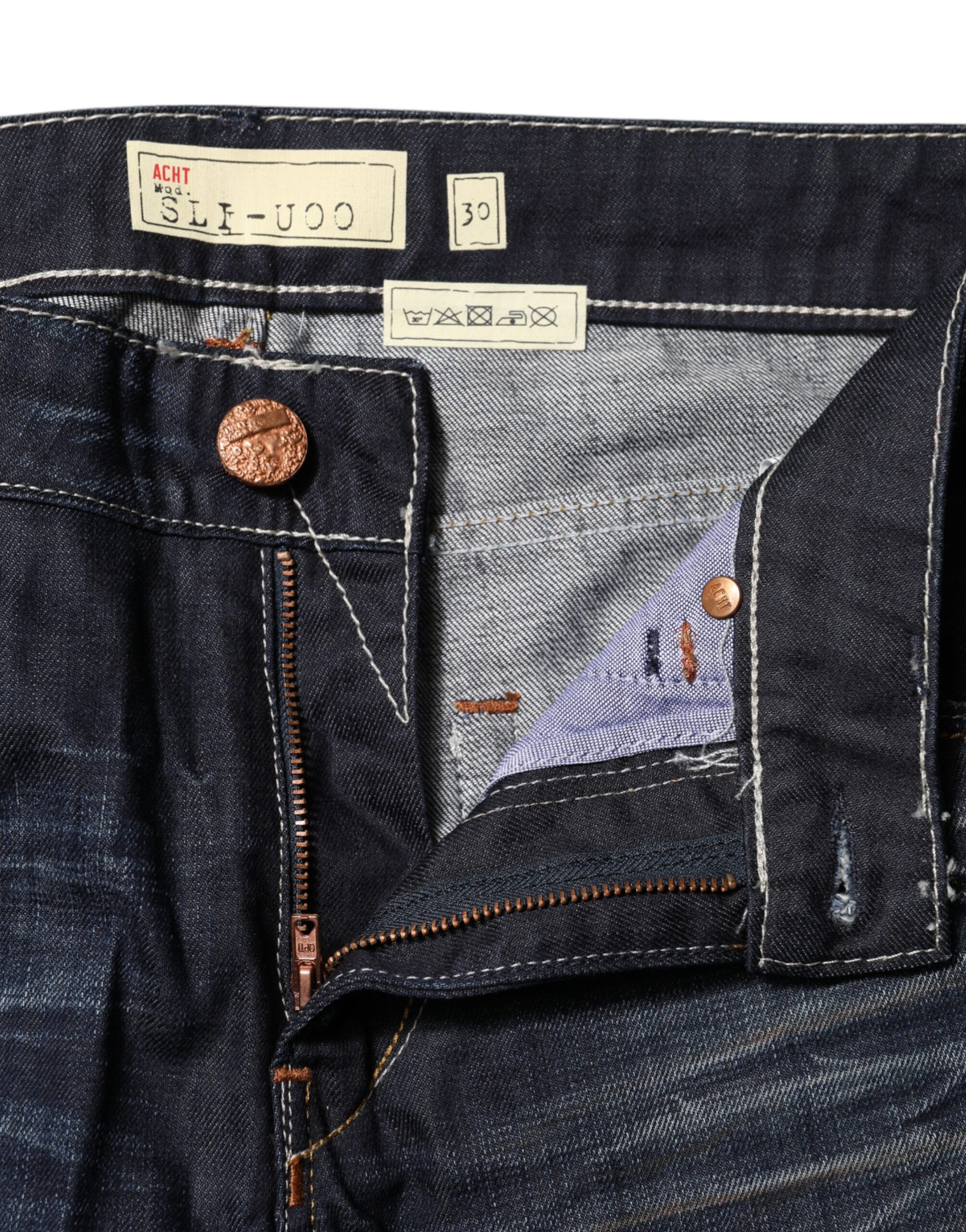 Acht Blue Washed Cotton Mid Waist Flared Denim Jeans Acht