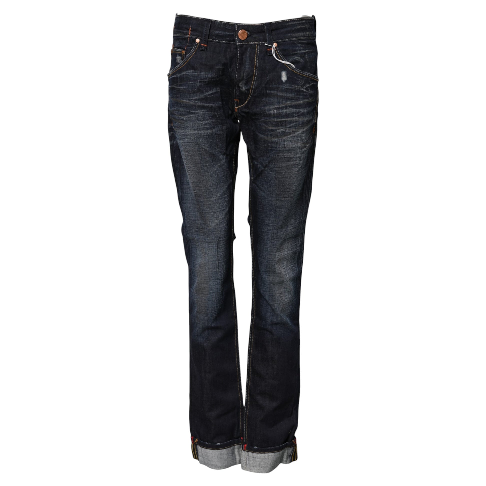 Acht Blue Washed Cotton Mid Waist Flared Denim Jeans Acht