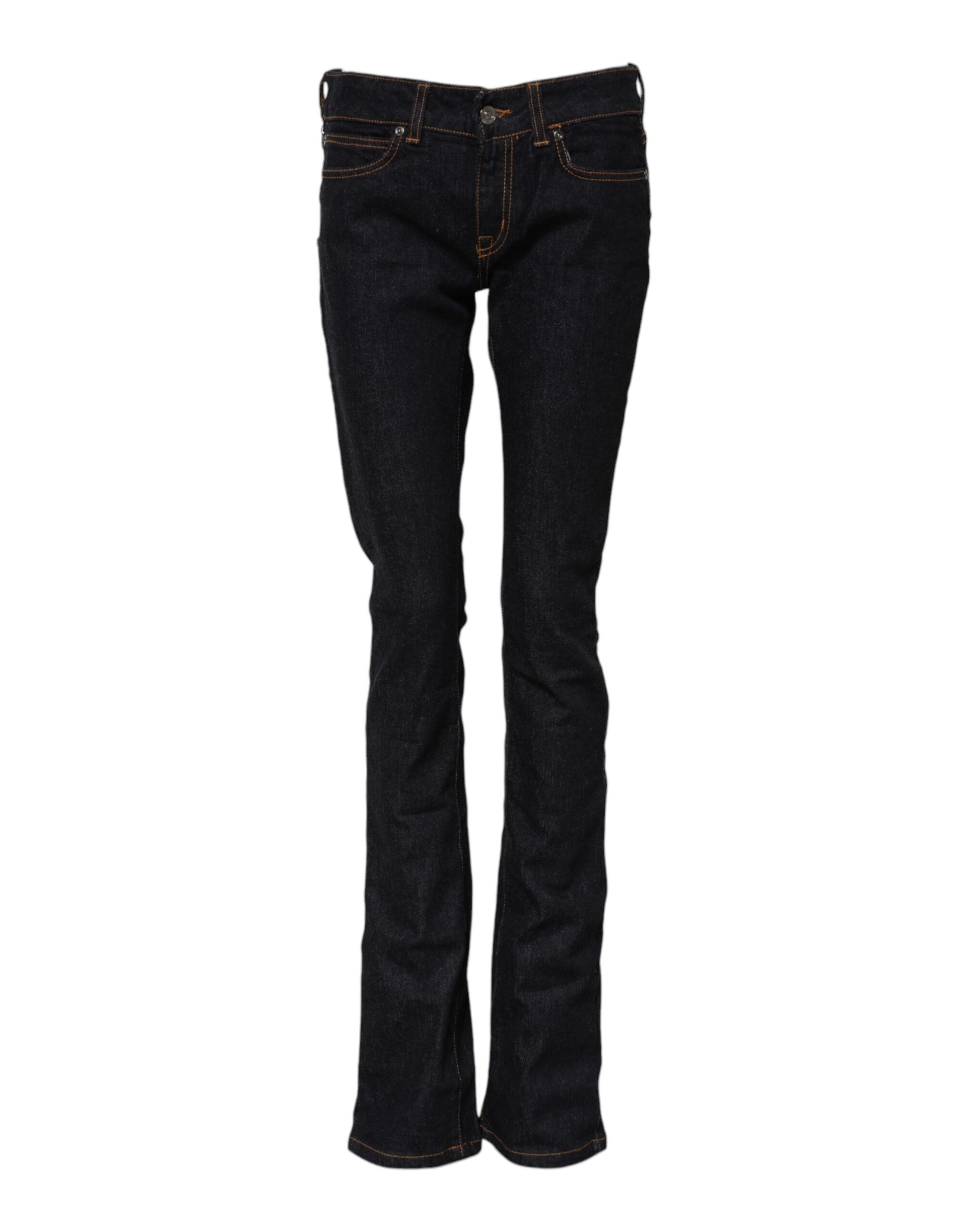 GF Ferre Dark Blue Cotton Mid Waisted Skinny Denim Jeans GF Ferre
