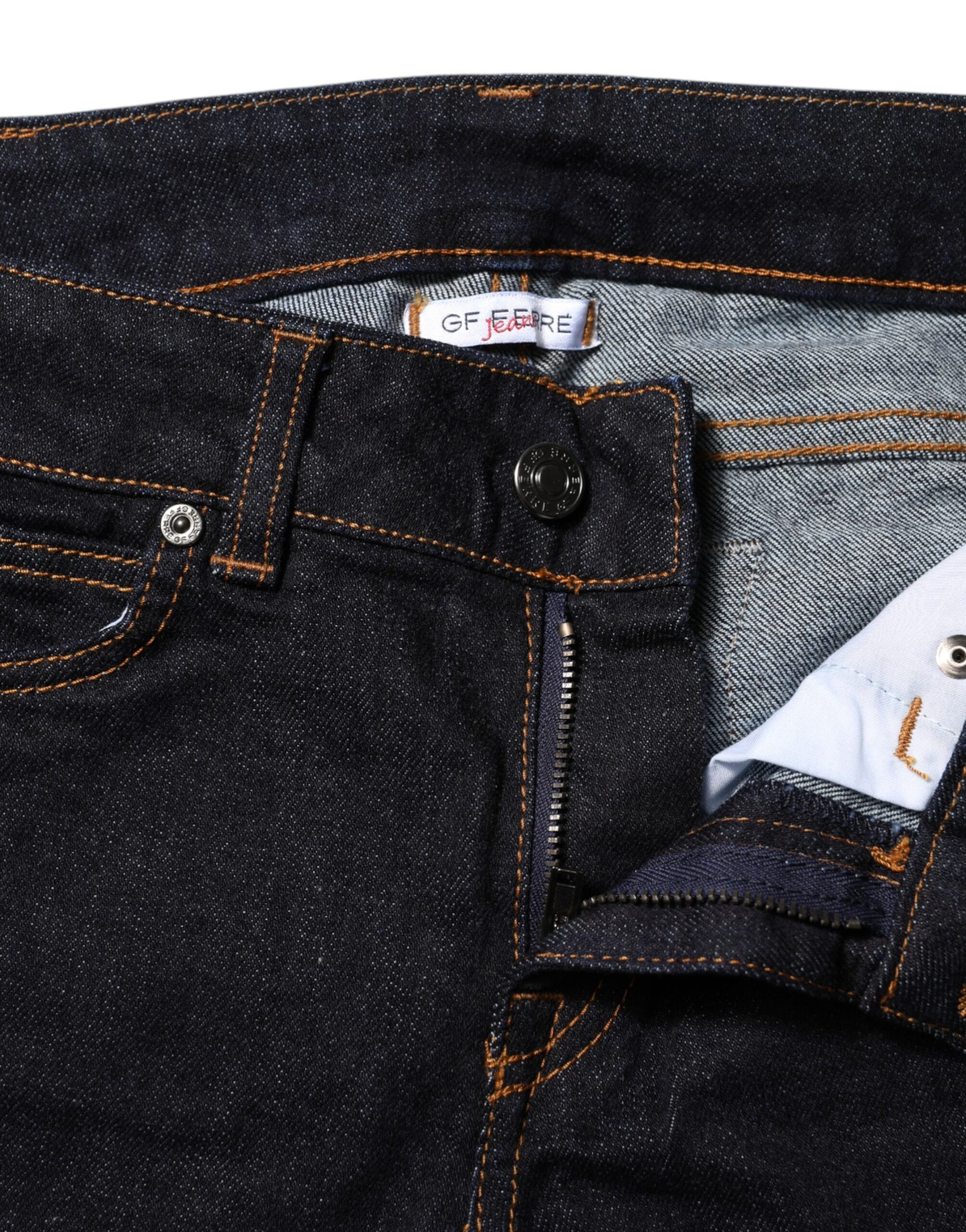 GF Ferre Dark Blue Cotton Mid Waisted Skinny Denim Jeans GF Ferre