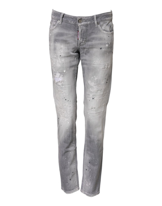 Dsquared² Gray Washed Mid Waist Tapered Denim Jeans Dsquared²