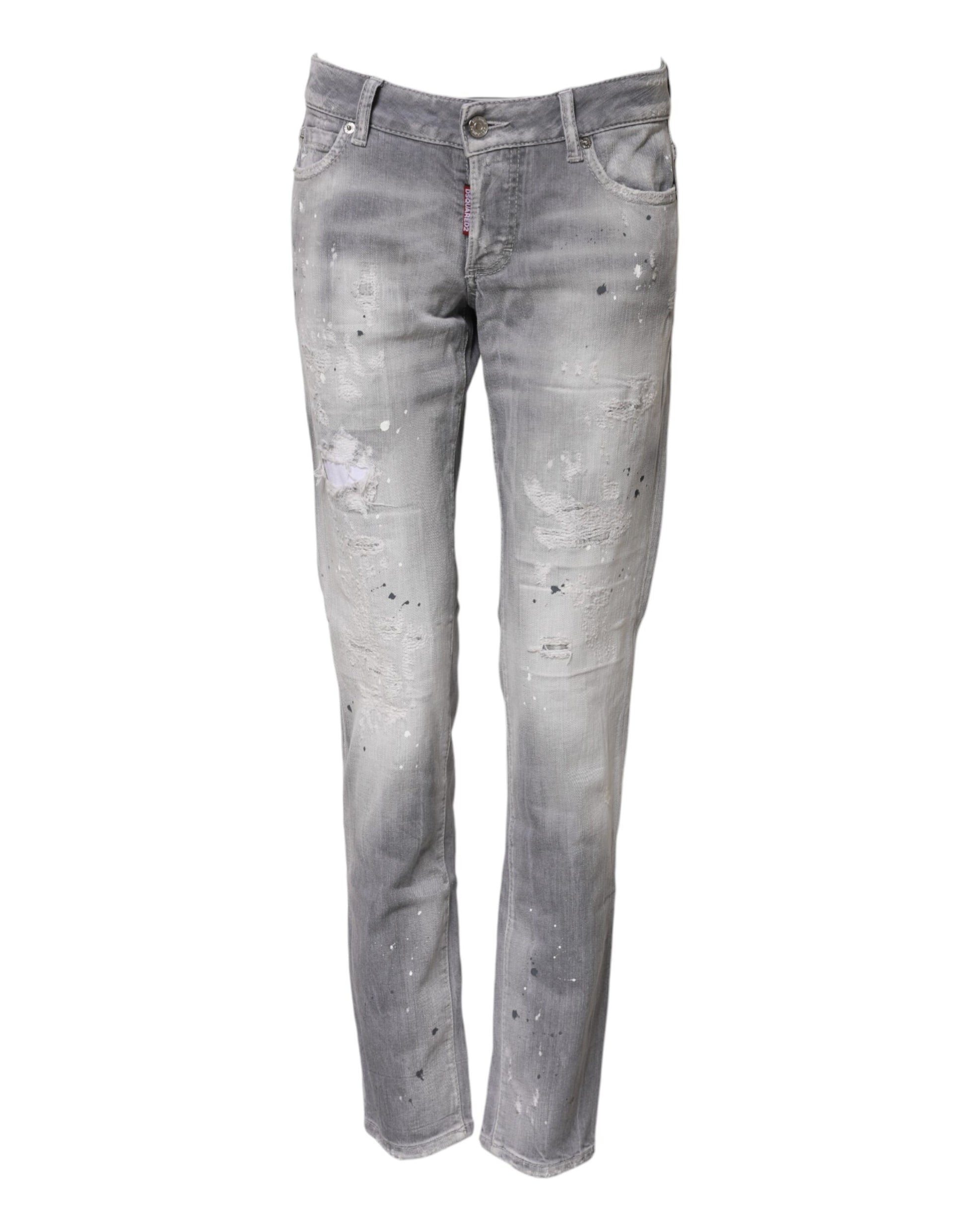 Dsquared² Gray Washed Mid Waist Tapered Denim Jeans Dsquared²