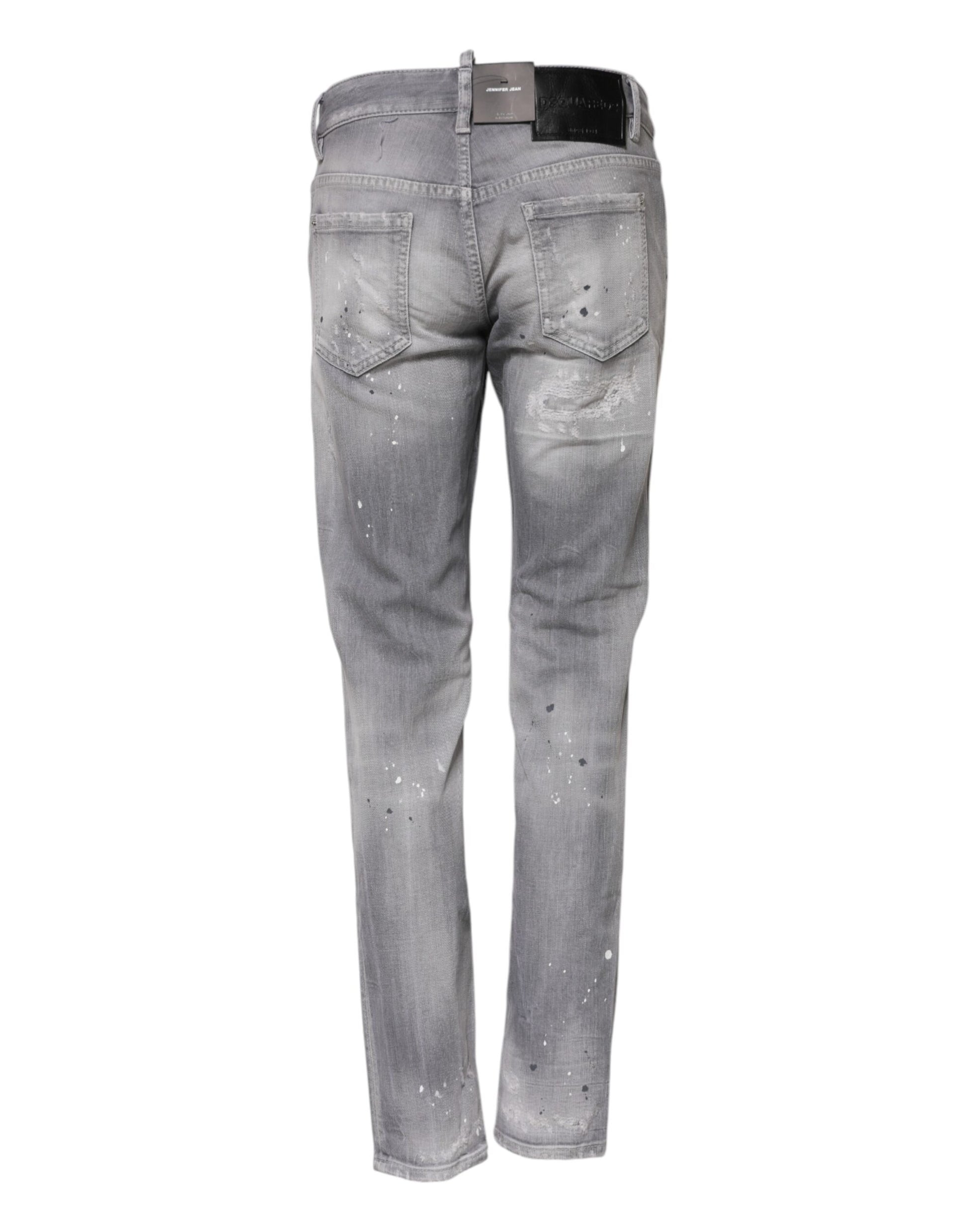 Dsquared² Gray Washed Mid Waist Tapered Denim Jeans Dsquared²