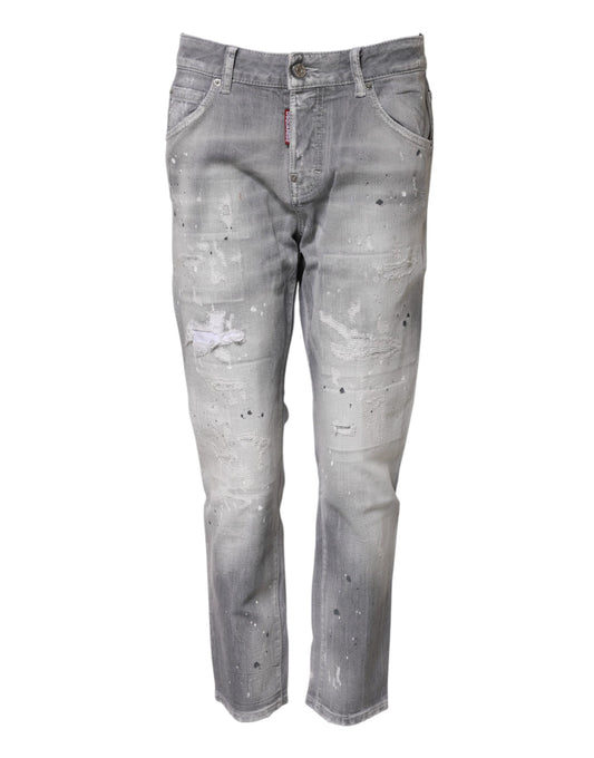 Dsquared² Gray Washed Mid Waist Tapered Jeans Dsquared²