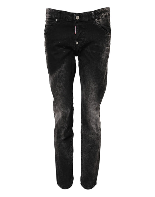 Dsquared² Black Washed Mid Waist Tapered Denim Jeans Dsquared²