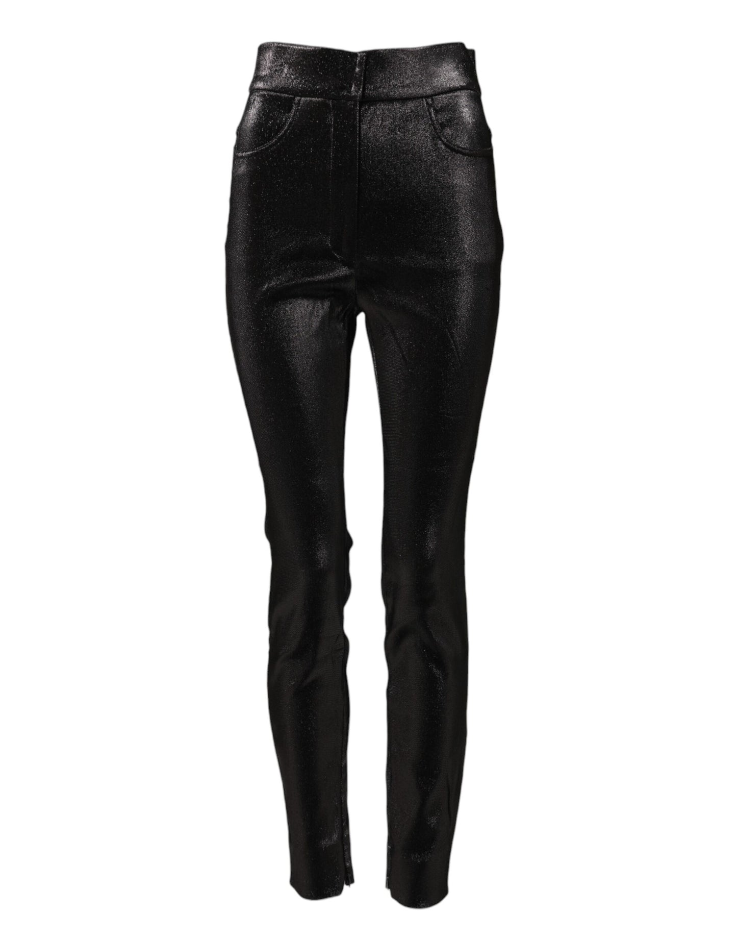 Dolce & Gabbana Black Cotton Stretch Silver Lurex Thread Pants Dolce & Gabbana