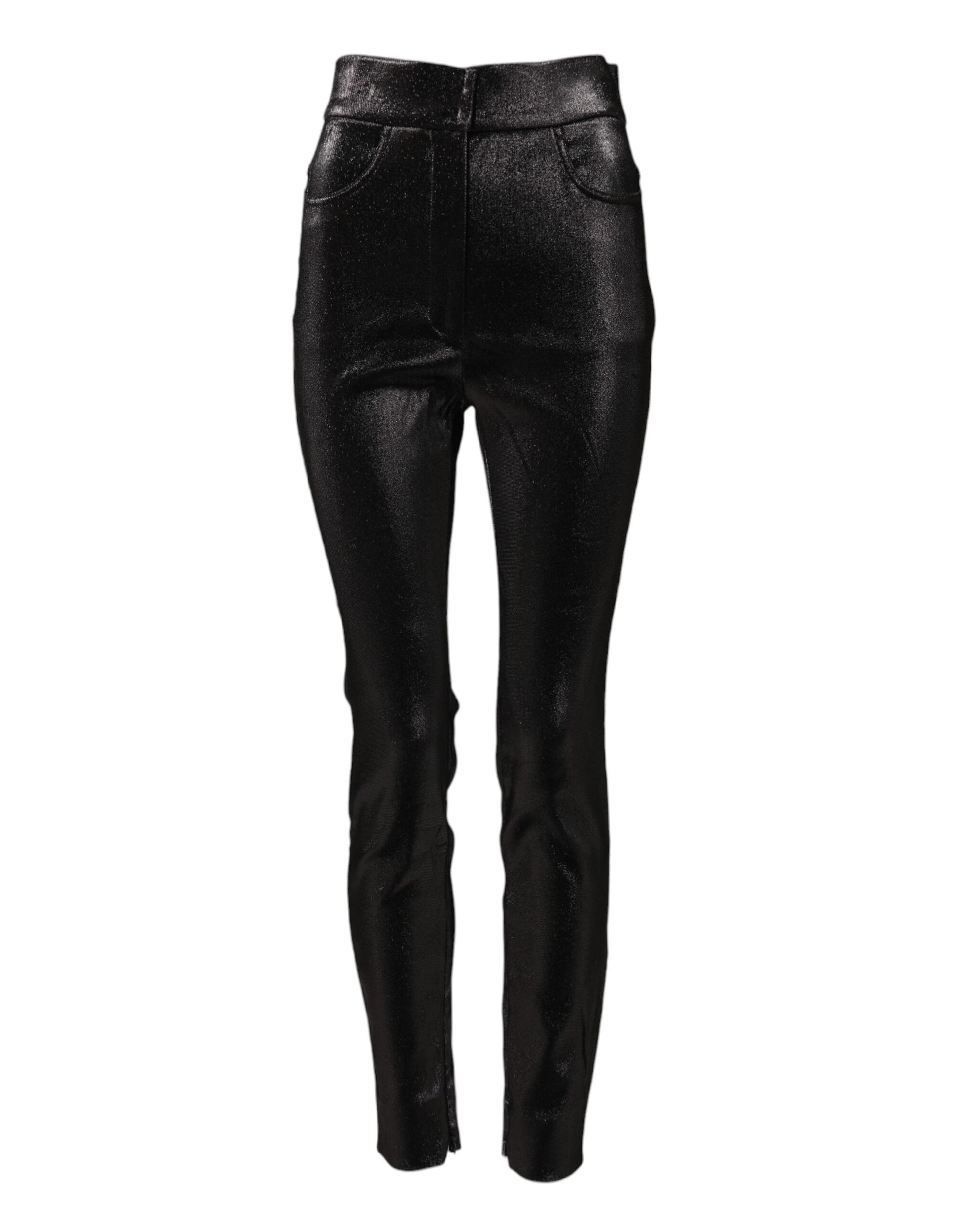 Dolce & Gabbana Black Cotton Stretch Silver Lurex Thread Pants Dolce & Gabbana