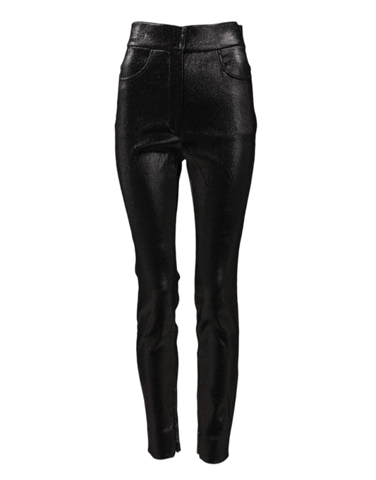 Dolce & Gabbana Black Cotton Stretch Silver Lurex Thread Pants Dolce & Gabbana