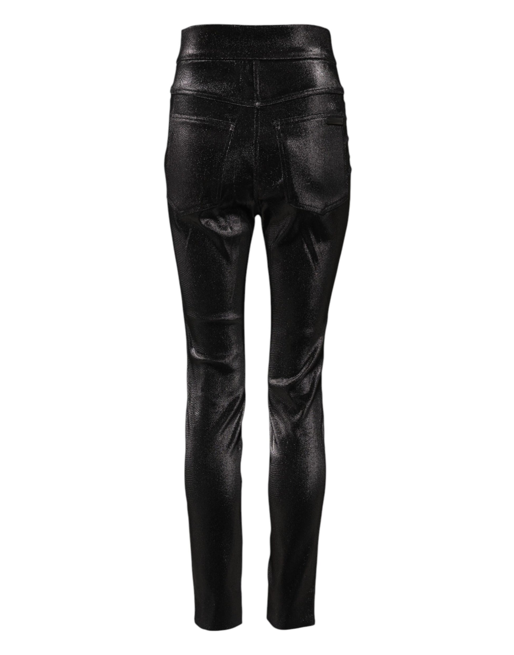 Dolce & Gabbana Black Cotton Stretch Silver Lurex Thread Pants Dolce & Gabbana