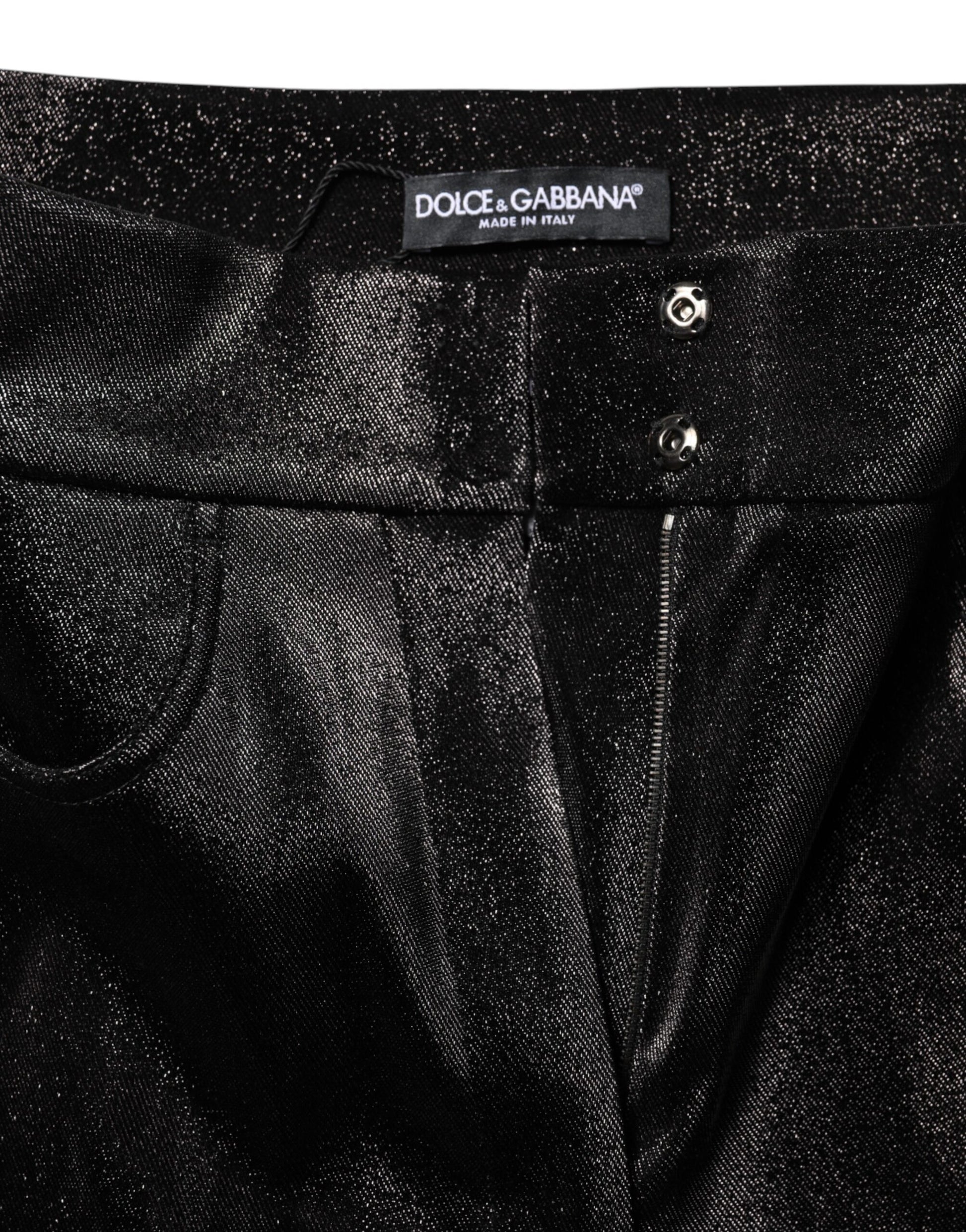 Dolce & Gabbana Black Cotton Stretch Silver Lurex Thread Pants Dolce & Gabbana