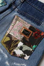 Dolce & Gabbana Blue Cotton Tattered High Waist Denim Jeans