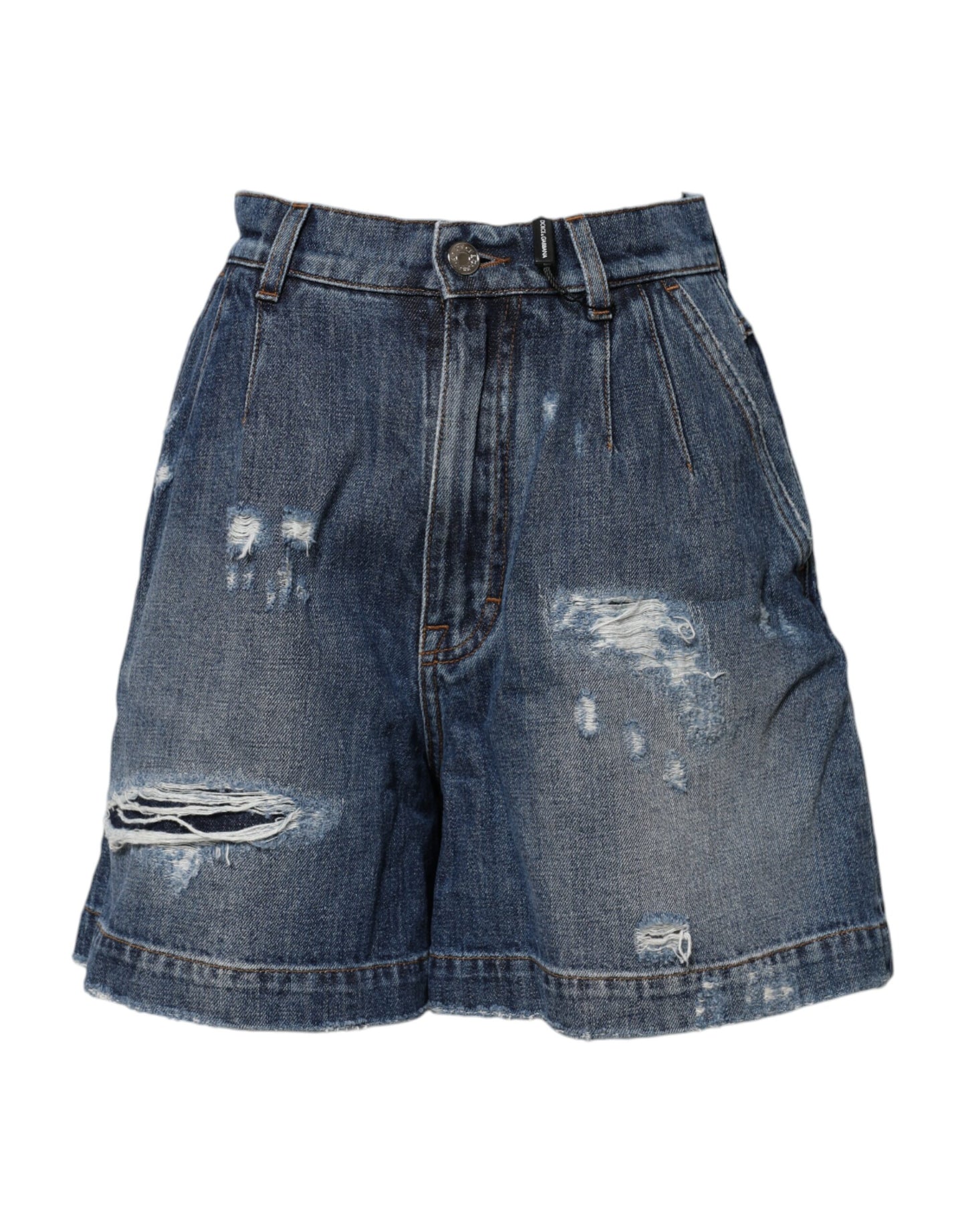 Dolce & Gabbana Blue Cotton Tattered Denim Bermuda Shorts Dolce & Gabbana
