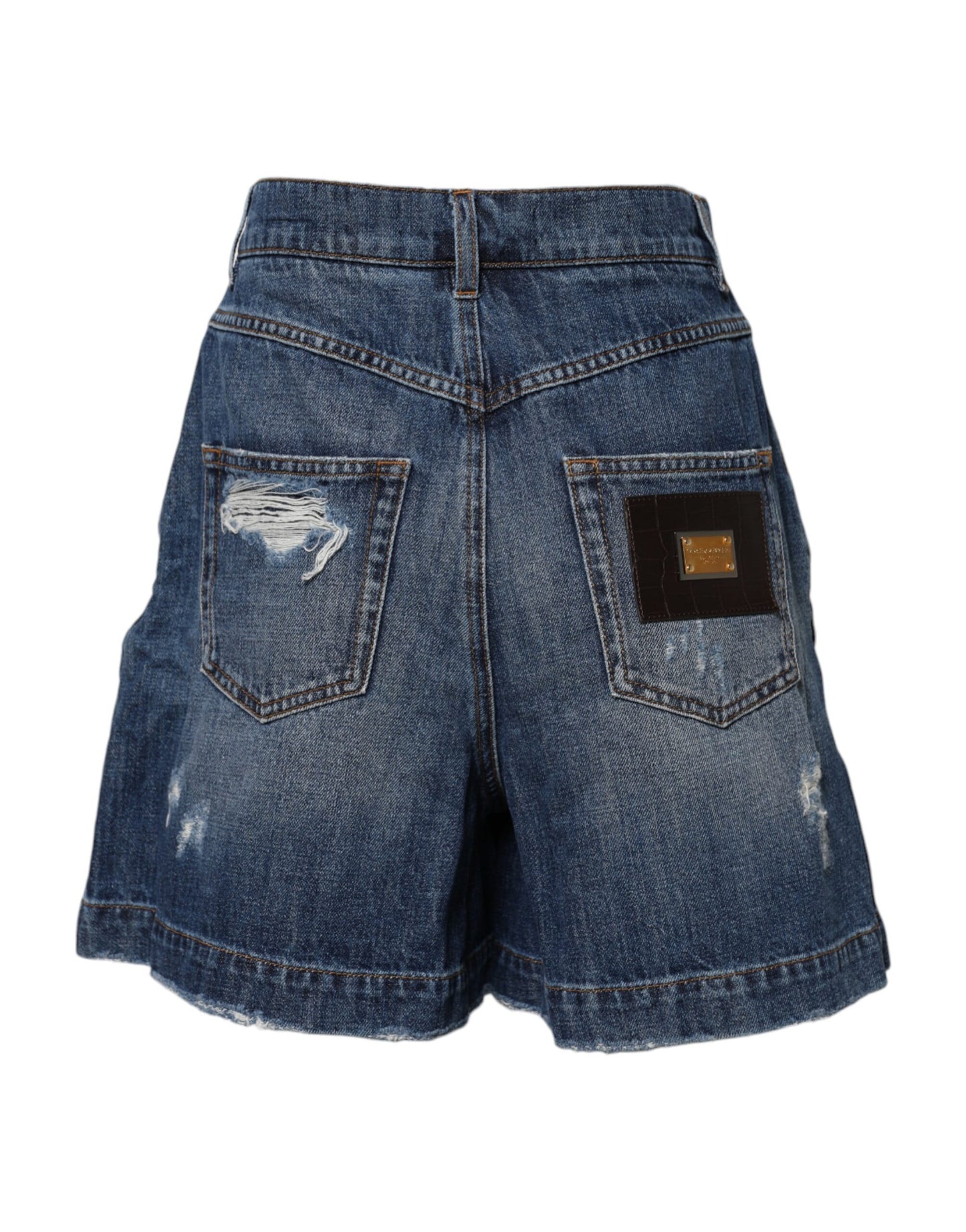 Dolce & Gabbana Blue Cotton Tattered Denim Bermuda Shorts Dolce & Gabbana