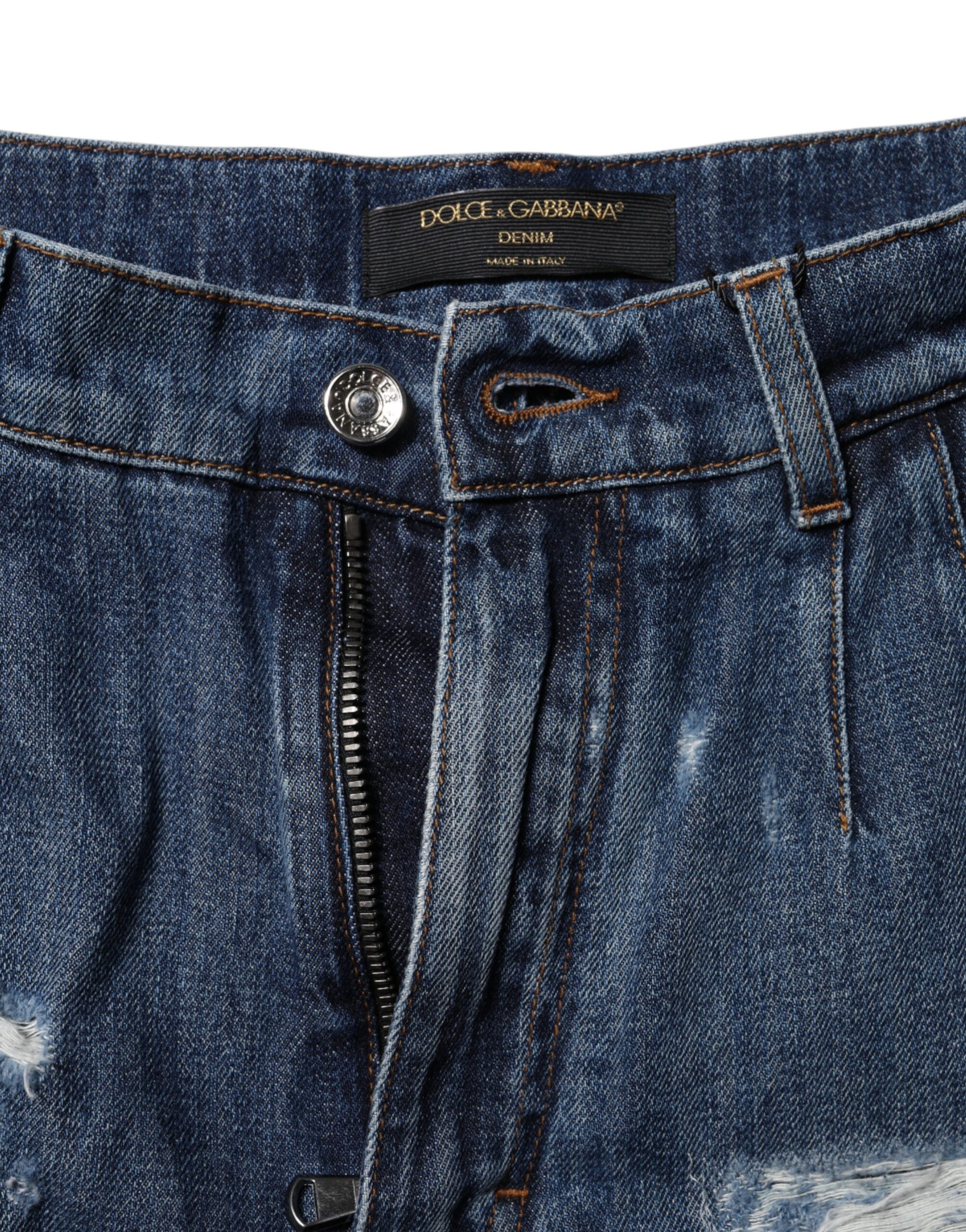 Dolce & Gabbana Blue Cotton Tattered Denim Bermuda Shorts Dolce & Gabbana