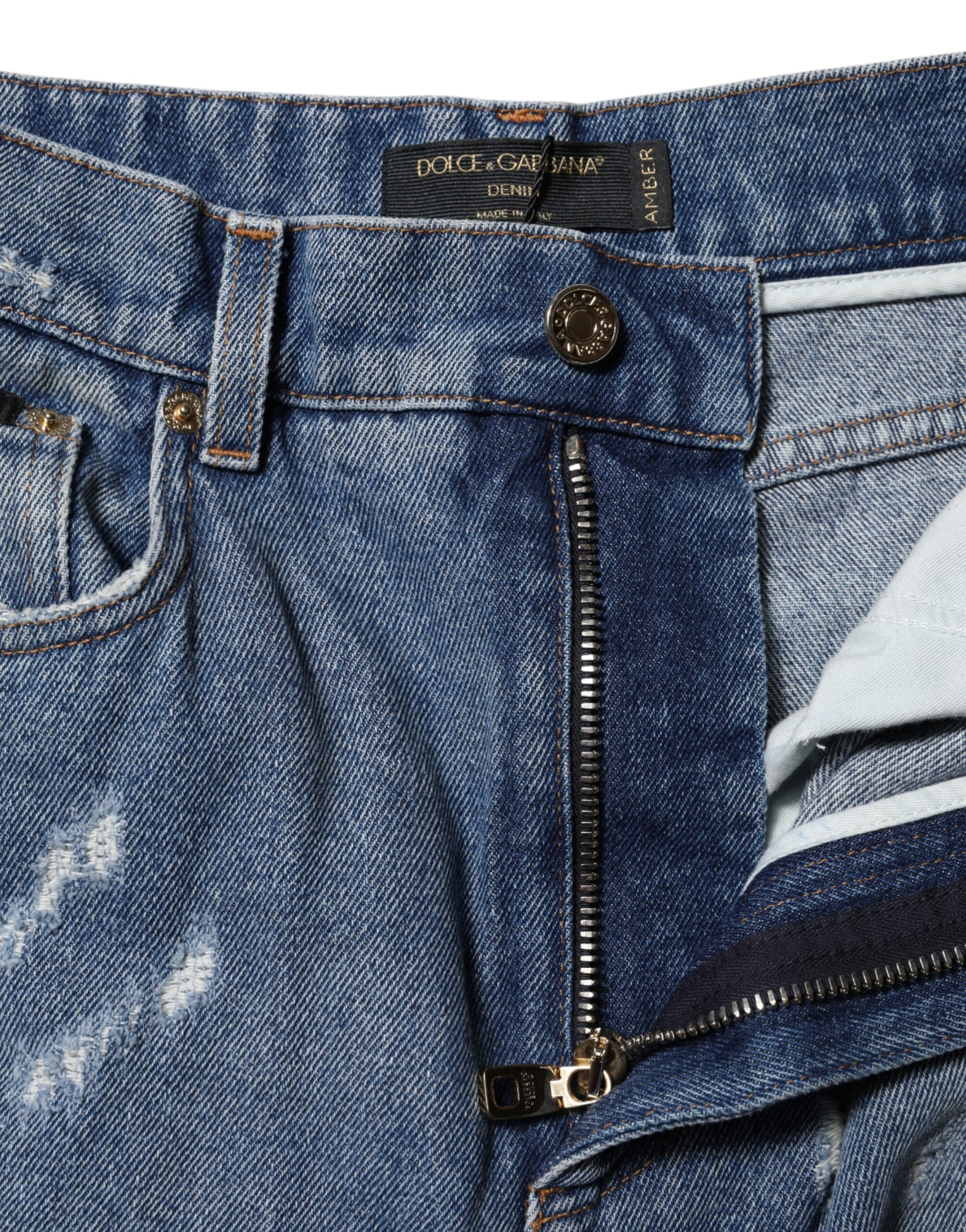Dolce & Gabbana Blue Tattered High Waist Women Denim Jeans Dolce & Gabbana