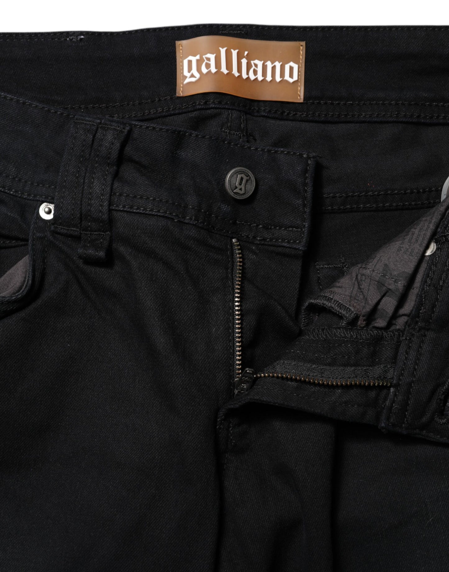 John Galliano Black Cotton Mid Waist Tapered Denim Jeans John Galliano