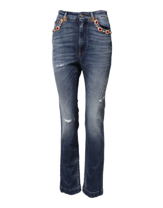 Dolce & Gabbana Blue Rhinestone Embellished Denim Jeans Dolce & Gabbana