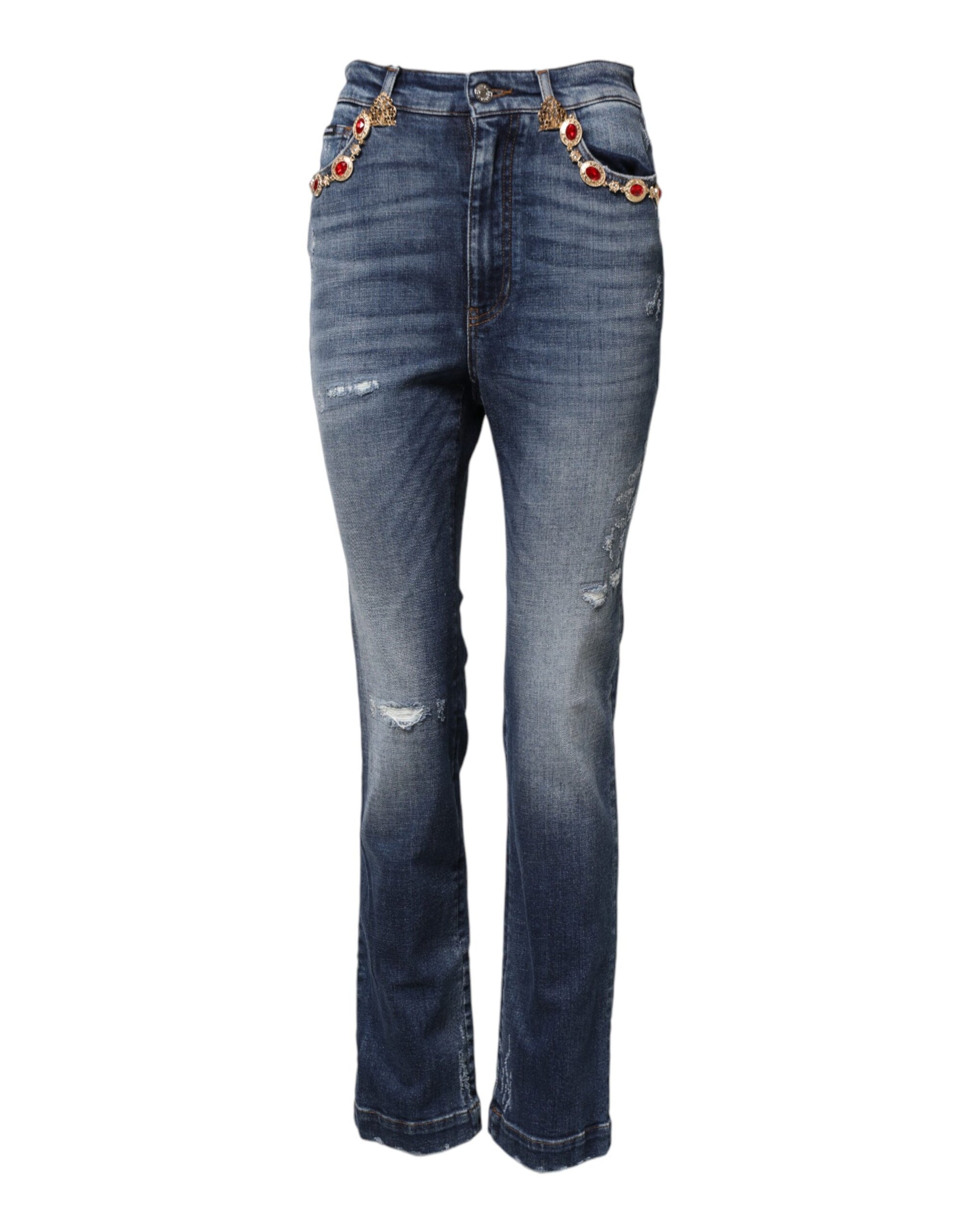 Dolce & Gabbana Blue Rhinestone Embellished Denim Jeans Dolce & Gabbana