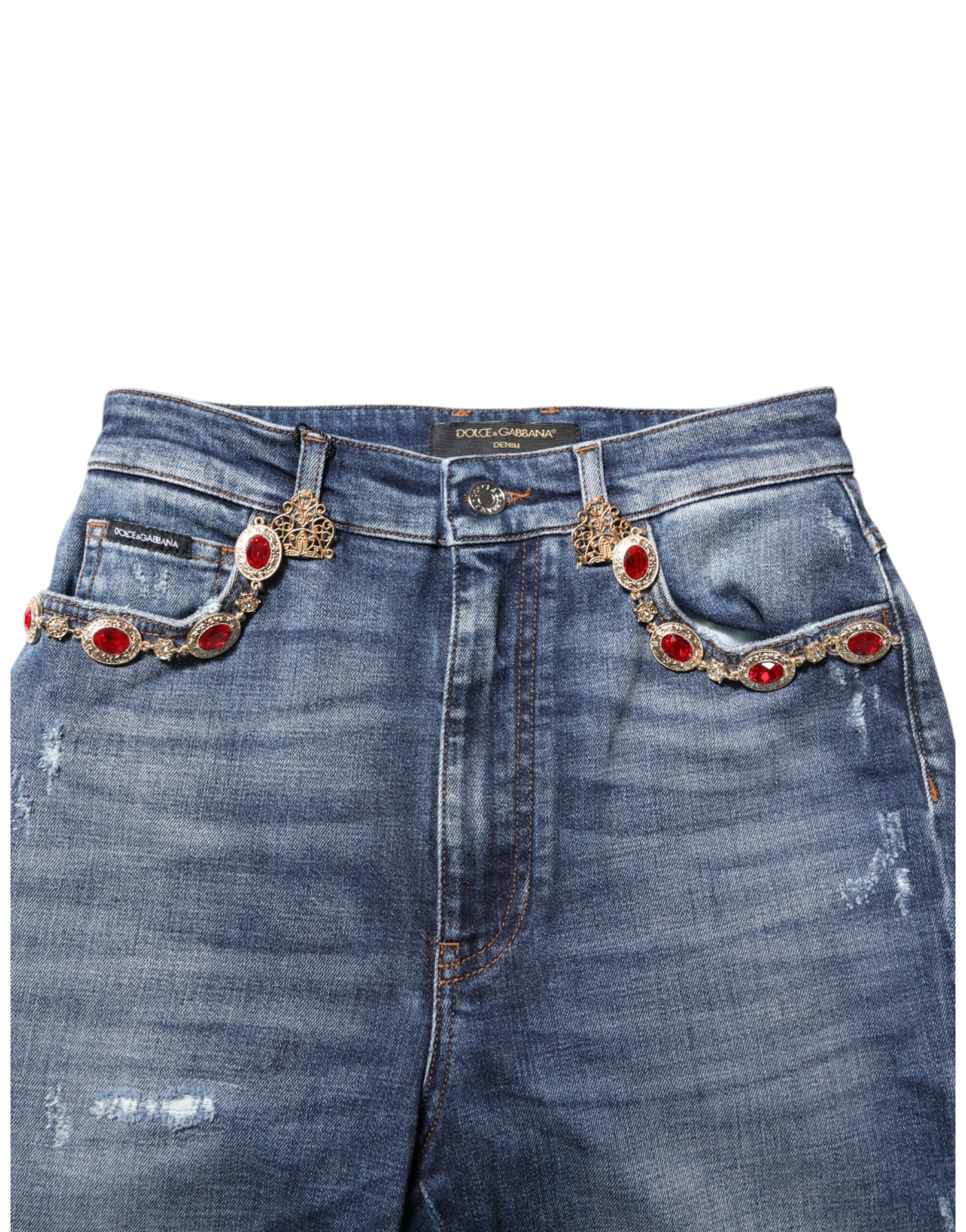 Dolce & Gabbana Blue Rhinestone Embellished Denim Jeans Dolce & Gabbana
