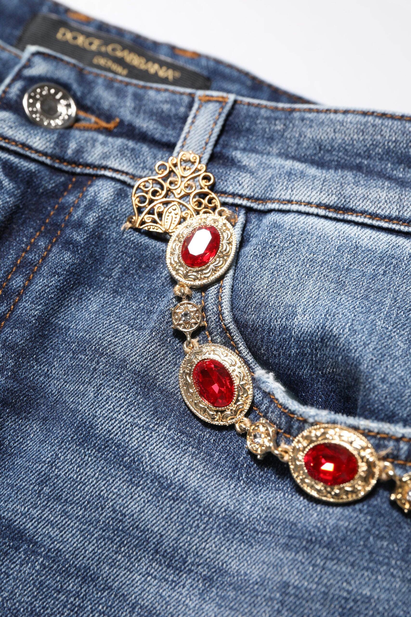 Dolce & Gabbana Blue Rhinestone Embellished Denim Jeans Dolce & Gabbana
