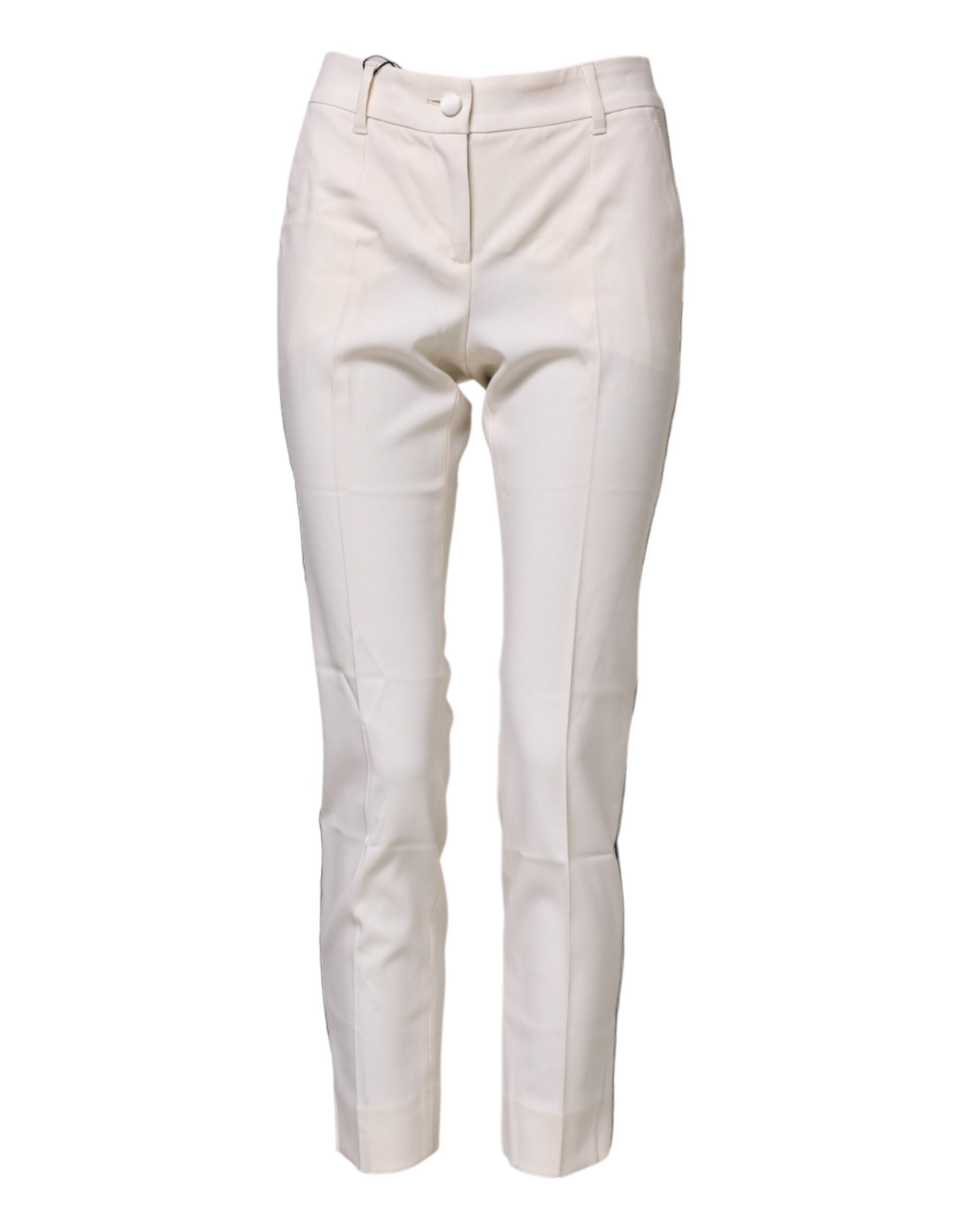 Dolce & Gabbana White Wool Tapered High Waist Pants Dolce & Gabbana