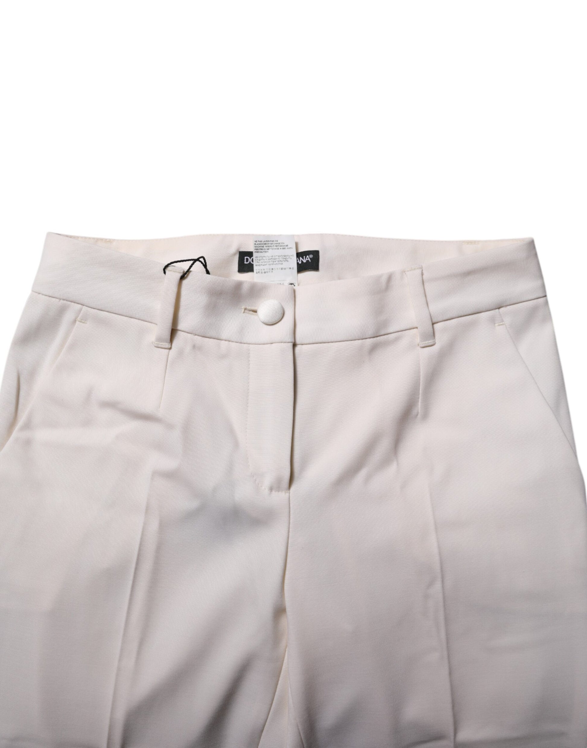 Dolce & Gabbana White Wool Tapered High Waist Pants Dolce & Gabbana